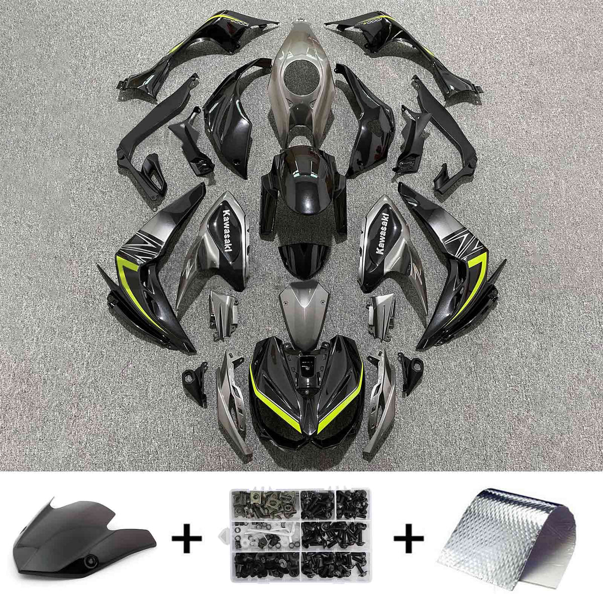 Amotopart 2014-2017 Z1000 Kawasaki Kit de carénage gris et noir