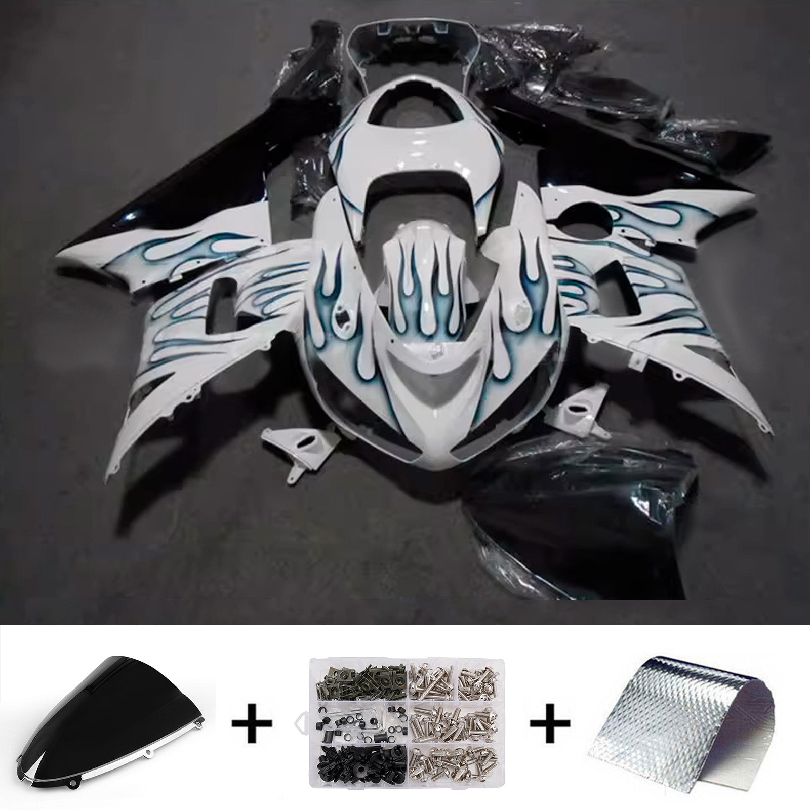 Amotopart 2005-2006 Kawasaki ZX6R 636 White Blue Fairing Kit
