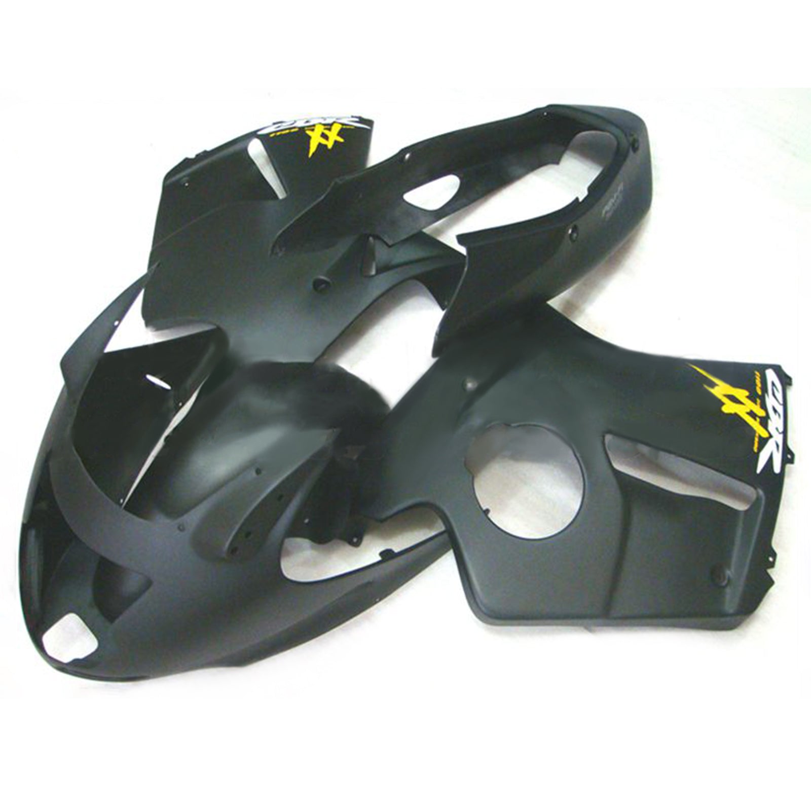 Amotopart 1996-2007 CBR1100XX SuperBlackBird ホンダ マットブラック イエローロゴ付き フェアリングキット