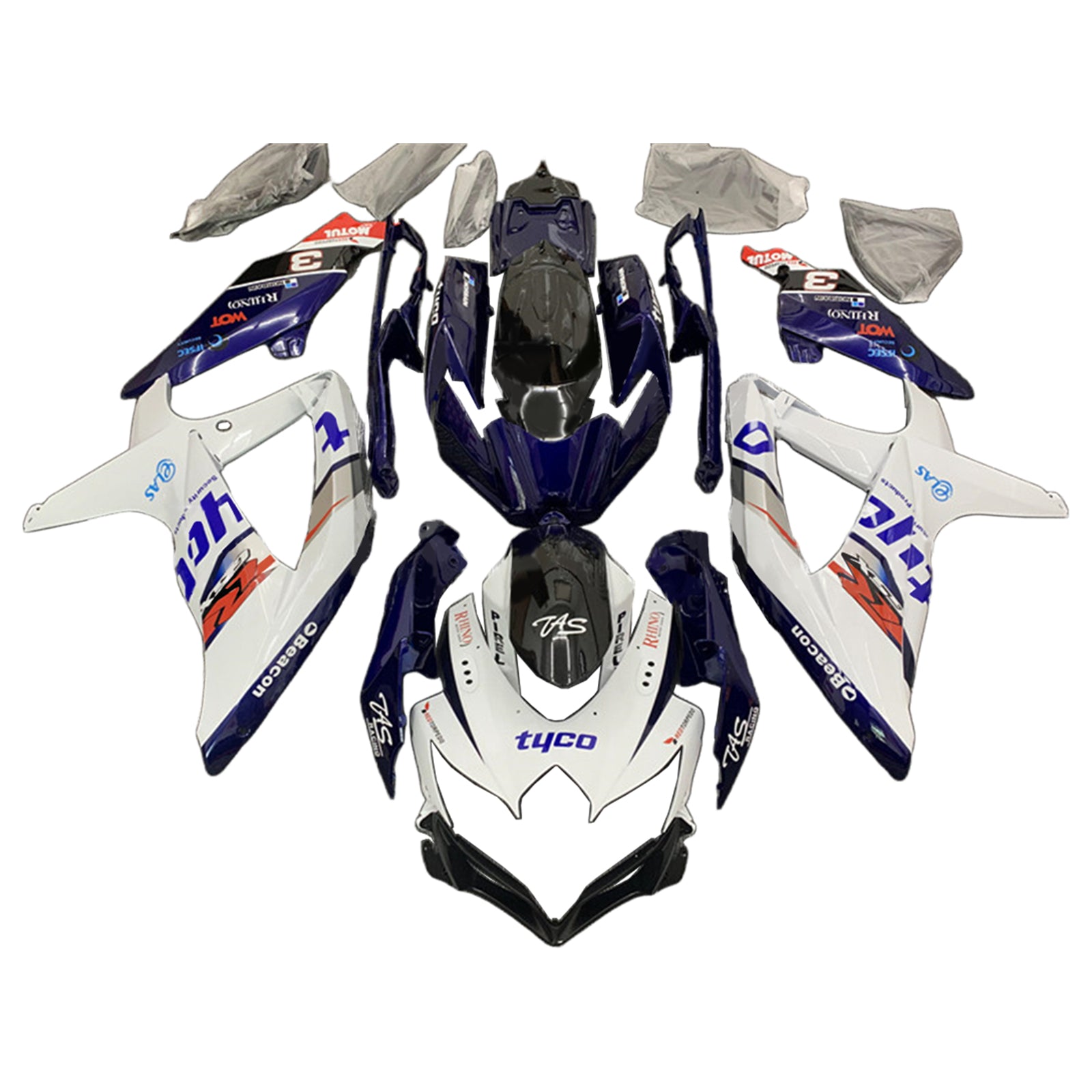 Amotopart 2008-2010 Suzuki GSXR 600/750 K8 Kit de carénage bleu et blanc Style2