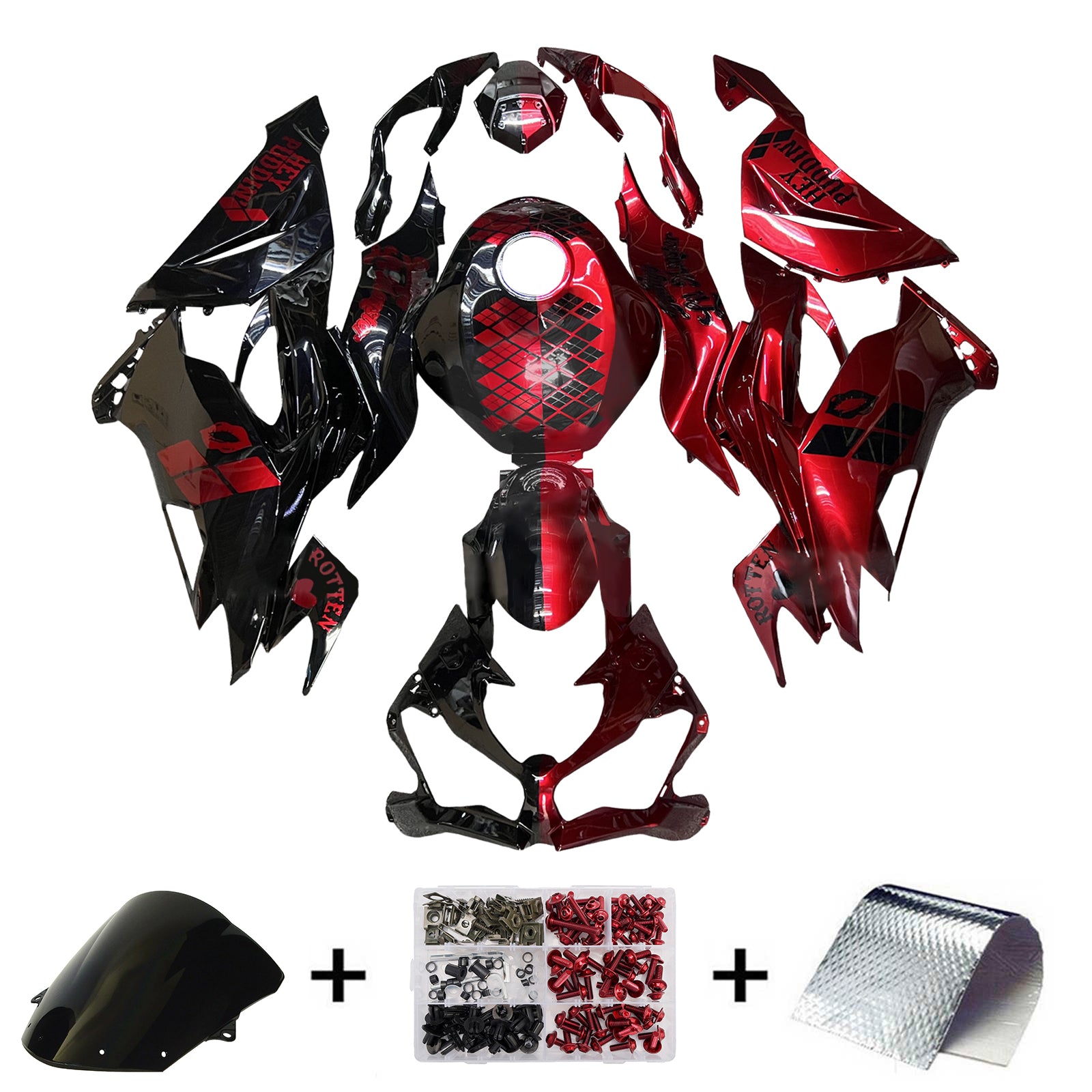 Amotopart 2019-2023 Kawasaki ZX6R Red Black Fairing Kit