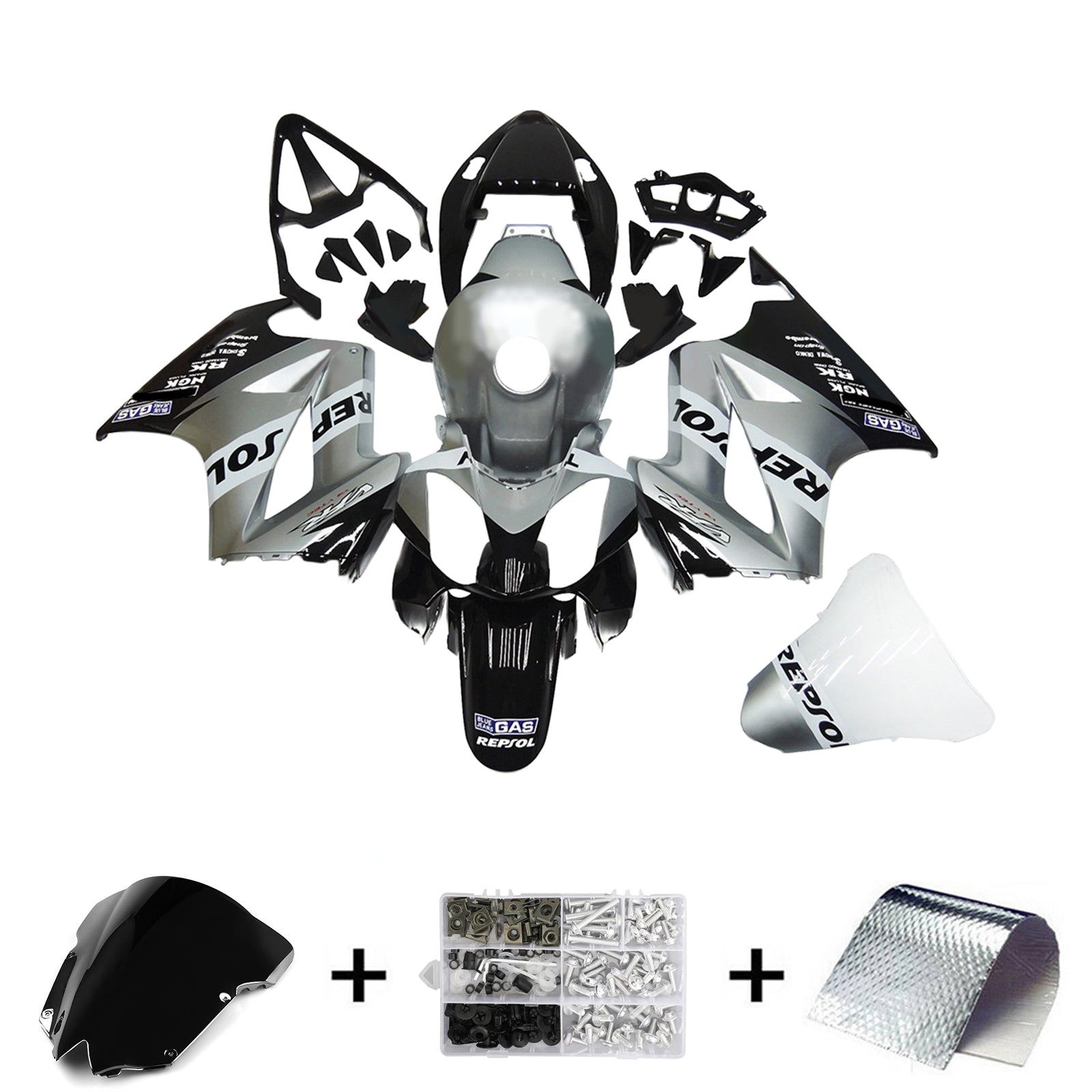 Amotopart 2002–2013 Honda VFR800 Verkleidungsset in Grau und Schwarz