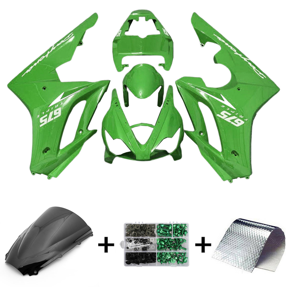 Amotopart 2006-2008 Triumph Daytona 675 Kit de carenado verde