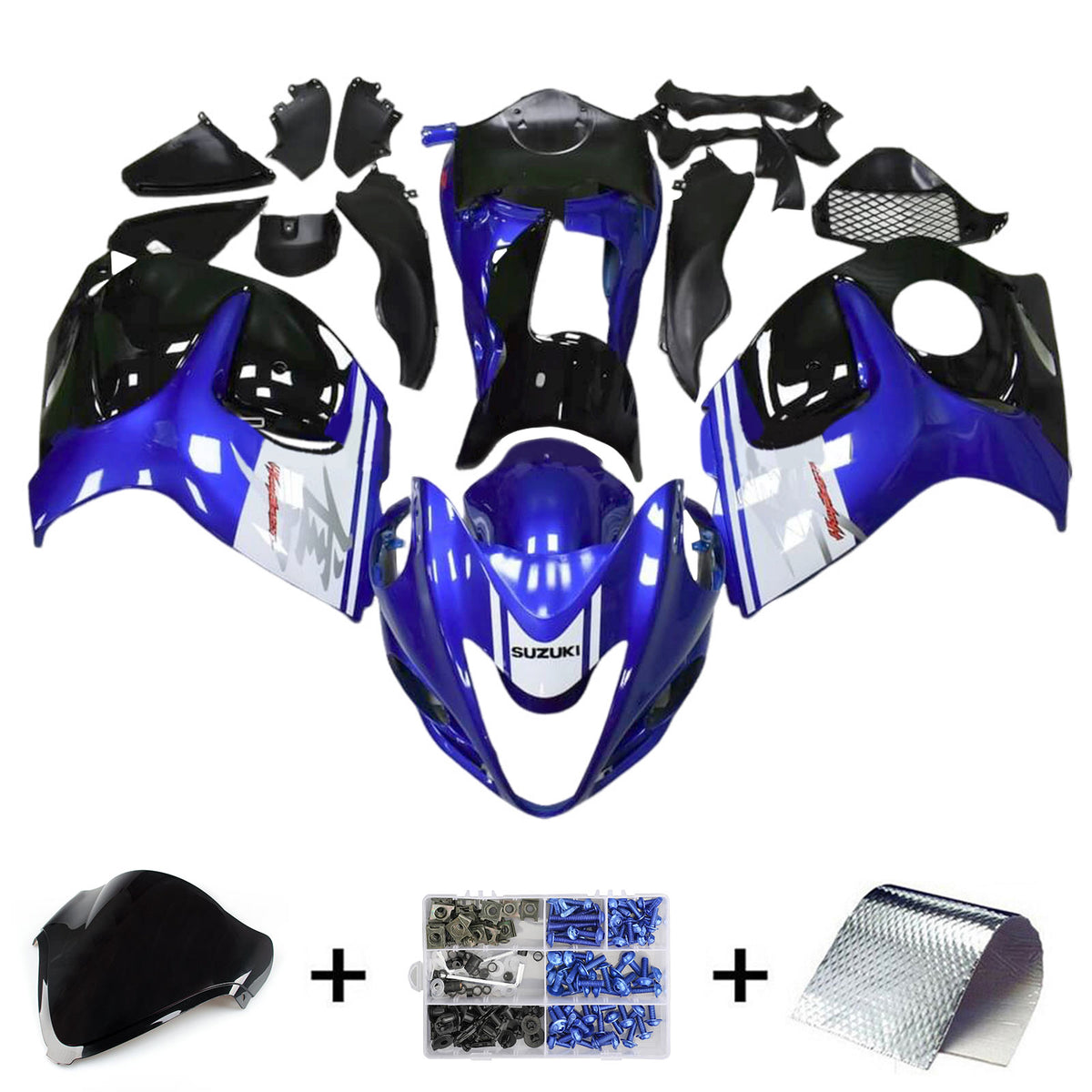 Amotopart 2008-2020 GSX1300R Hayabusa スズキ ブルー&ホワイト フェアリングキット