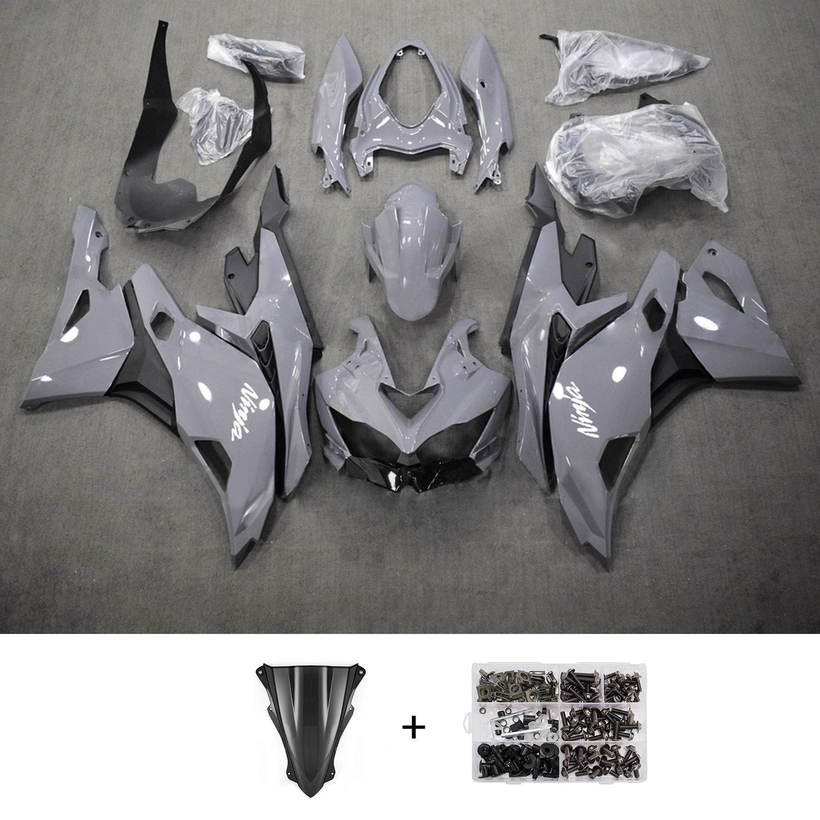 Amotopart 2019-2022 Kawasaki Ninja ZX-25R 2023-2025 Kawasaki Ninja ZX-4R/ZX-4RR Grey White Fairing Kit
