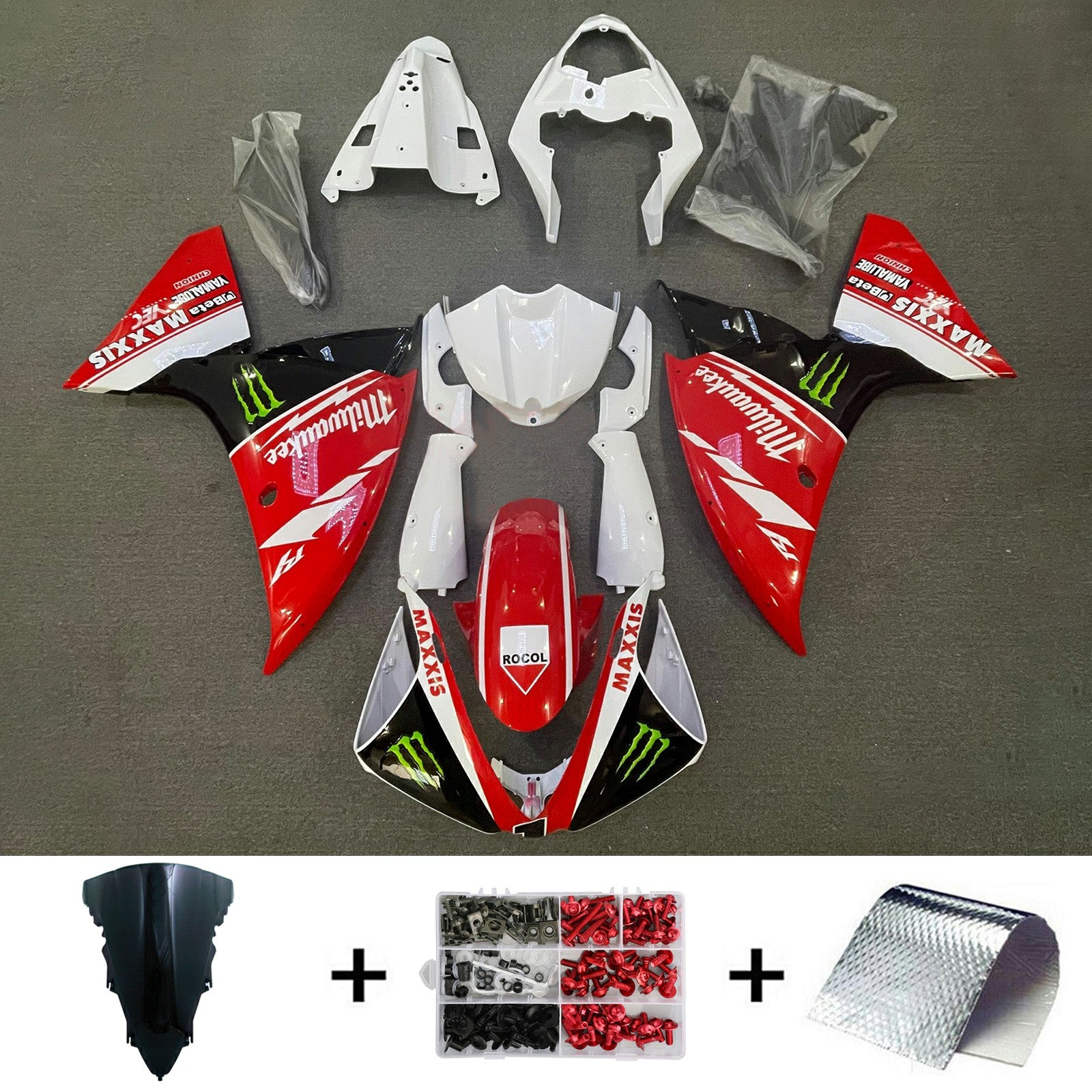 Amotopart 2009-2011 Yamaha YZF 1000 R1 rojo y blanco con kit de carenado gráfico