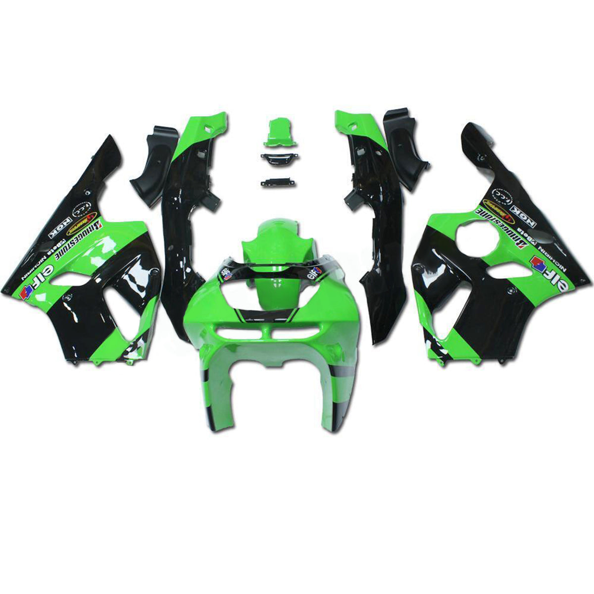 Amotopart 1994-1997 Kit carena Kawasaki ZX-6R nero lucido verde