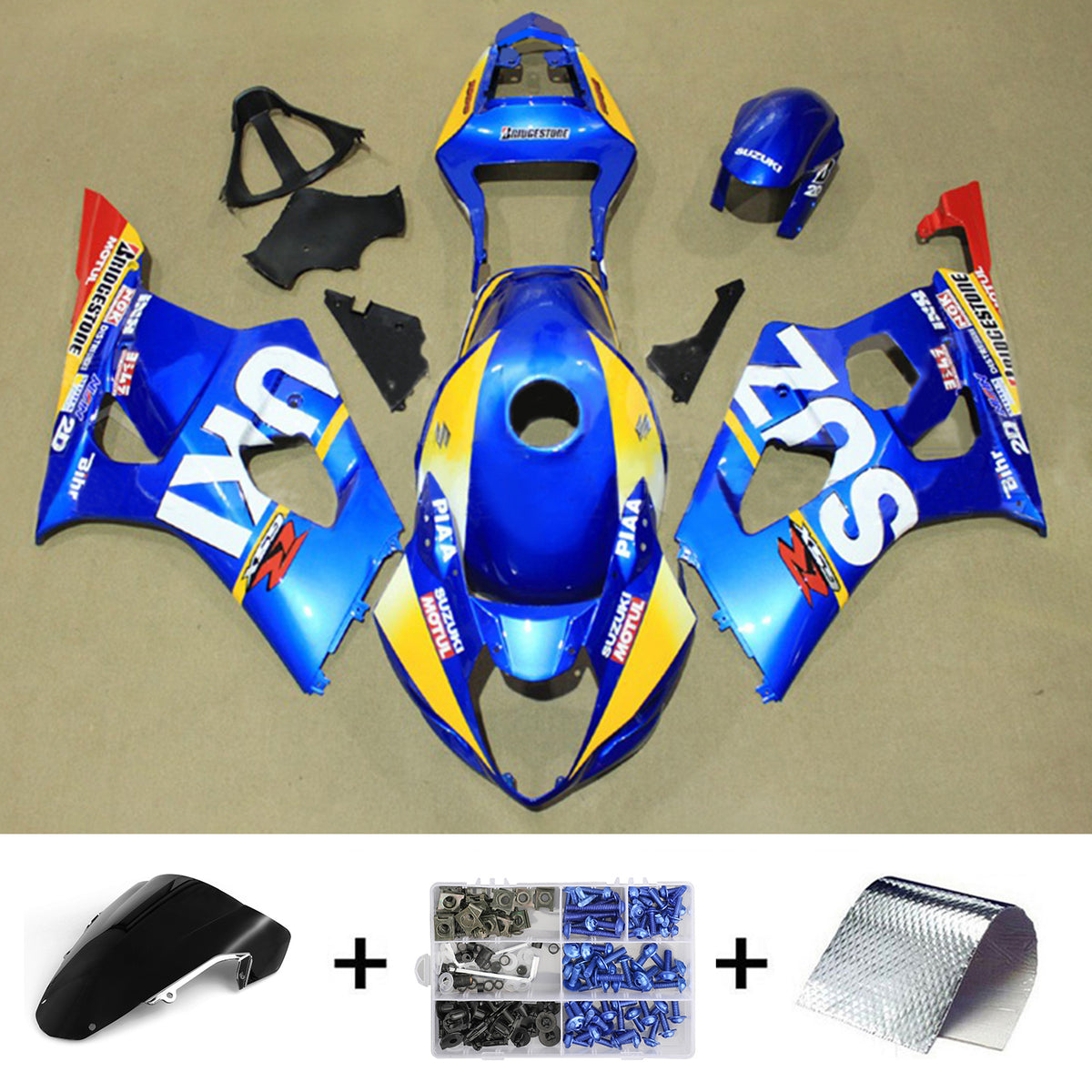 Amotopart 2003-2004 K3 Suzuki GSXR1000 Kit de carénage bleu et jaune