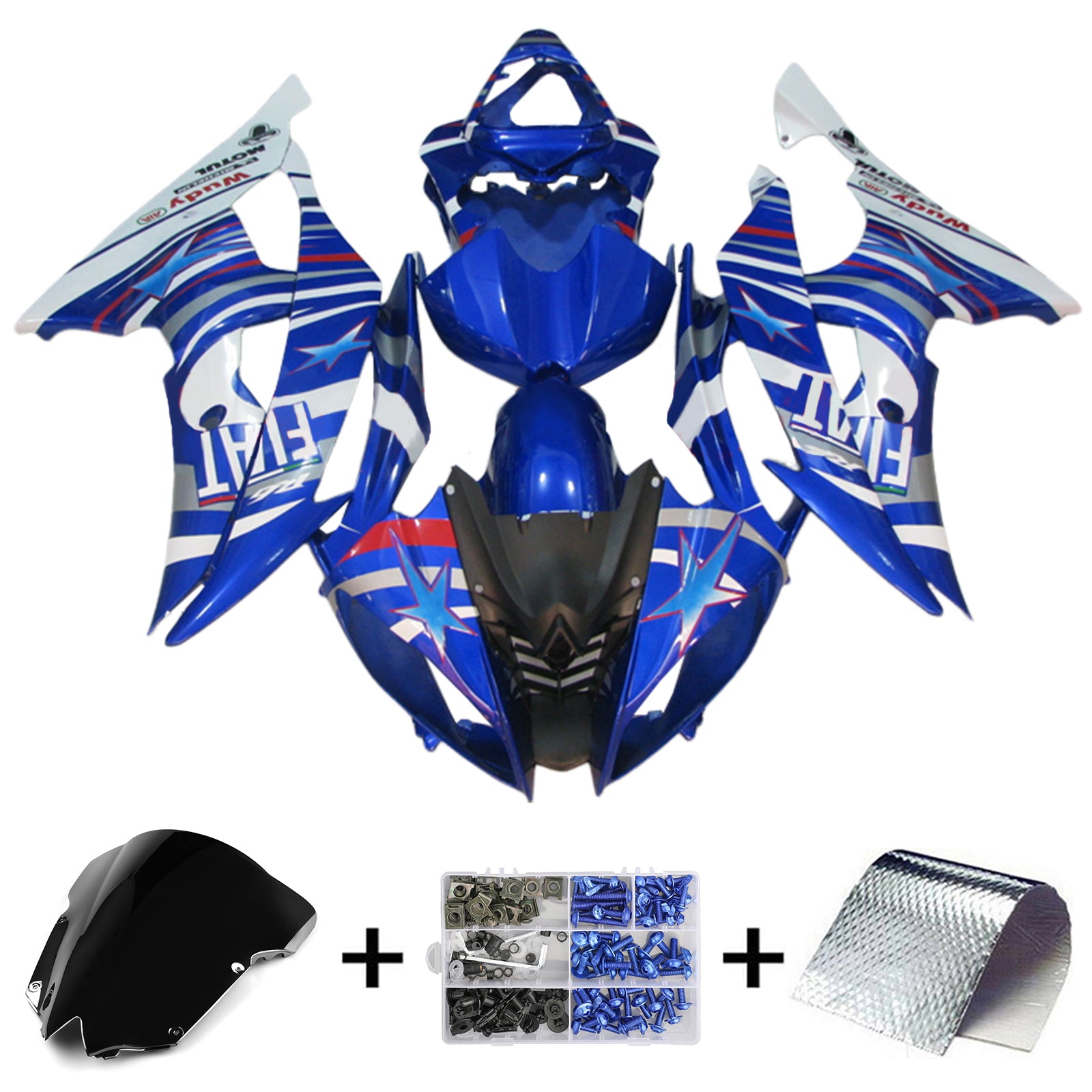 Amotopart 2008-2016 Yamaha YZF 600 R6 Kit de carénage à rayures bleues