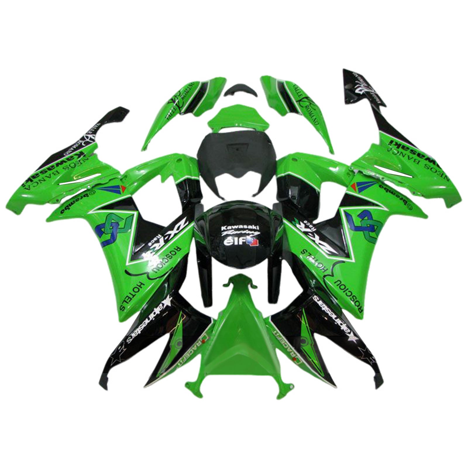 Amotopart 2008-2010 Kawasaki ZX10R Kit de carenado verde negro