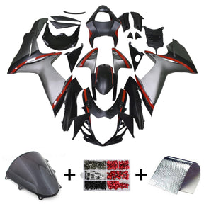 Amotopart 2011-2024 K11 GSXR 600/750 Suzuki Black&Grey and Red Stripe Fairing Kit