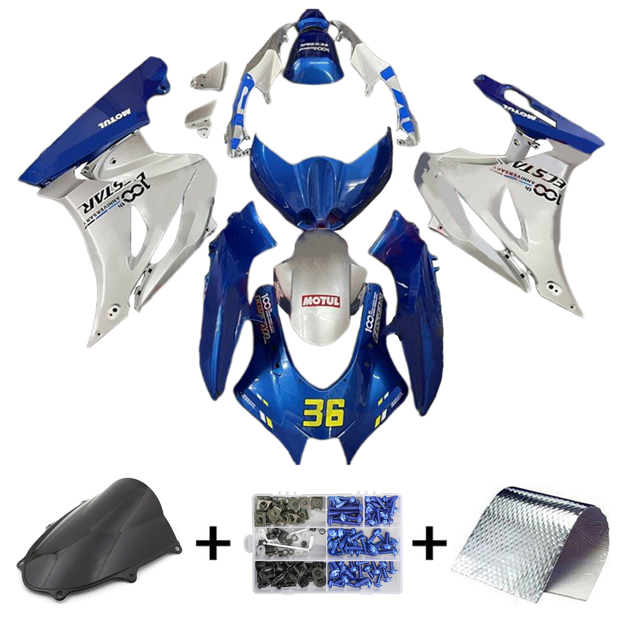 Amotopart 2017-2024 K17 GSXR1000 Suzuki Kit de carénage bleu et argent