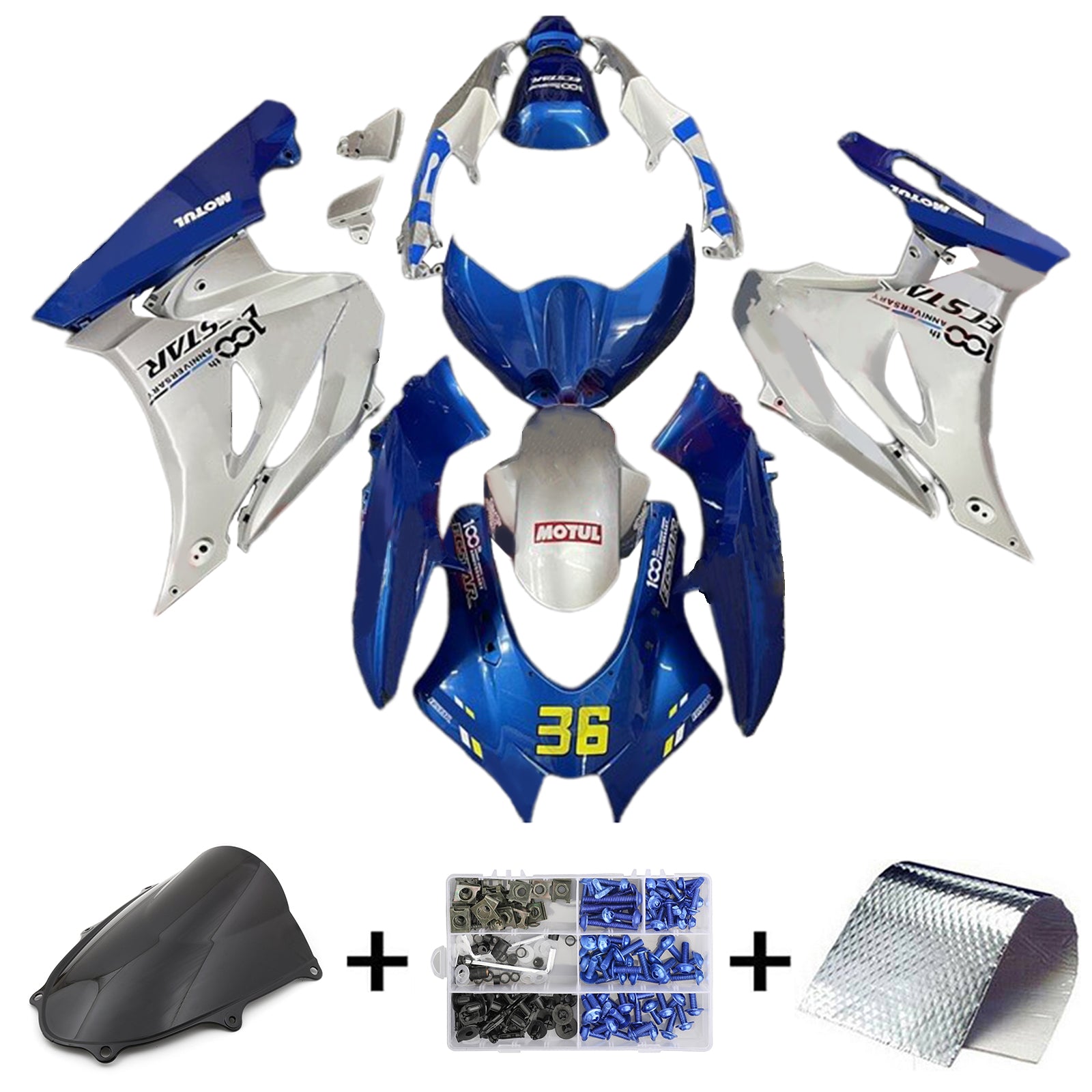 Amotopart 2017-2024 K17 GSXR1000 Suzuki Kit de carenado azul y plateado