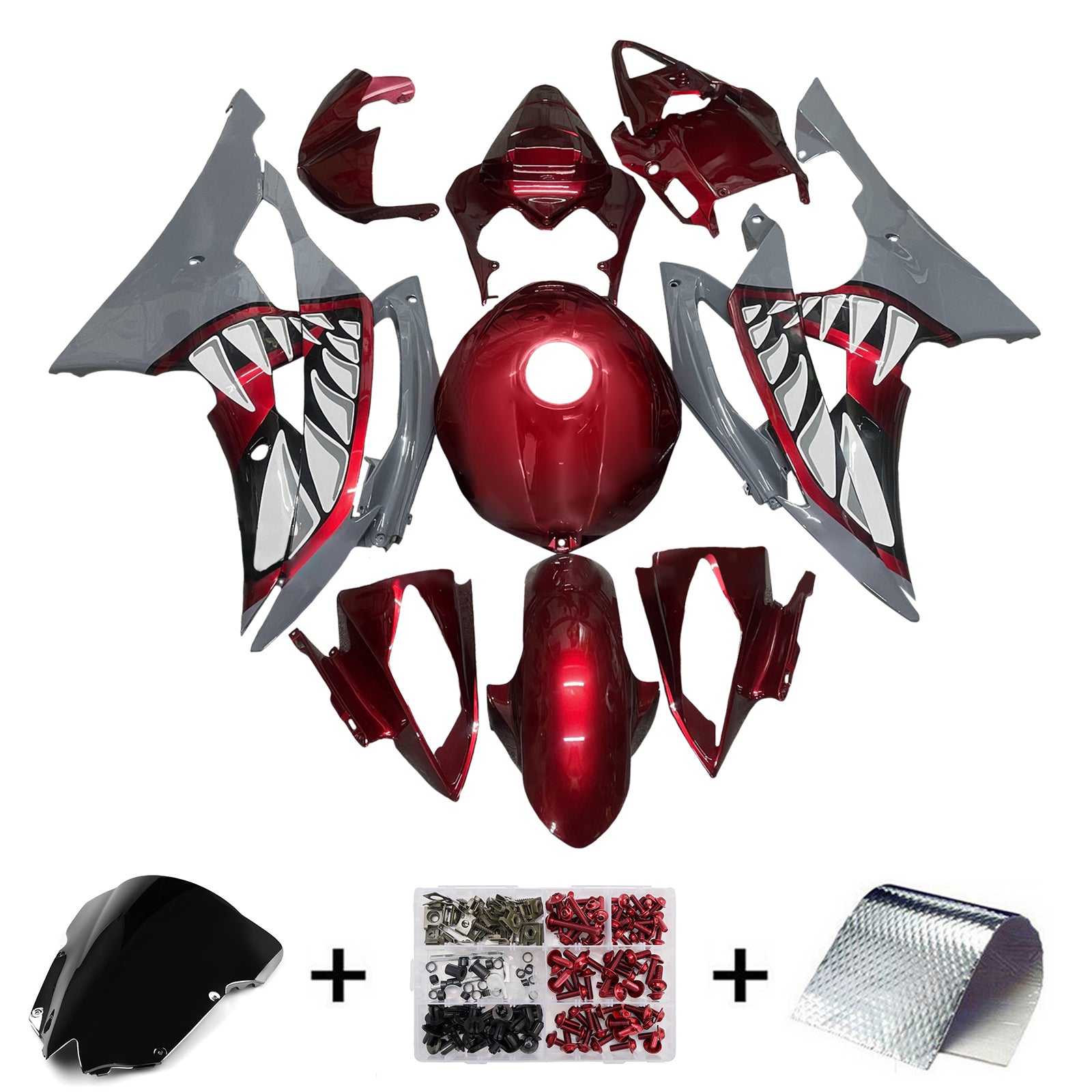 Amotopart 2008-2016 Yamaha YZF-R6 Red & Grey Fairing Kit