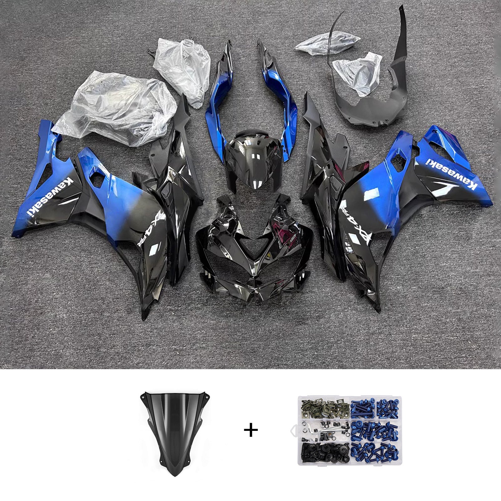 Amotopart 2019-2022 Kawasaki Ninja ZX-25R 2023-2025 Kawasaki Ninja ZX-4R/ZX-4RR Blue Black Fairing Kit