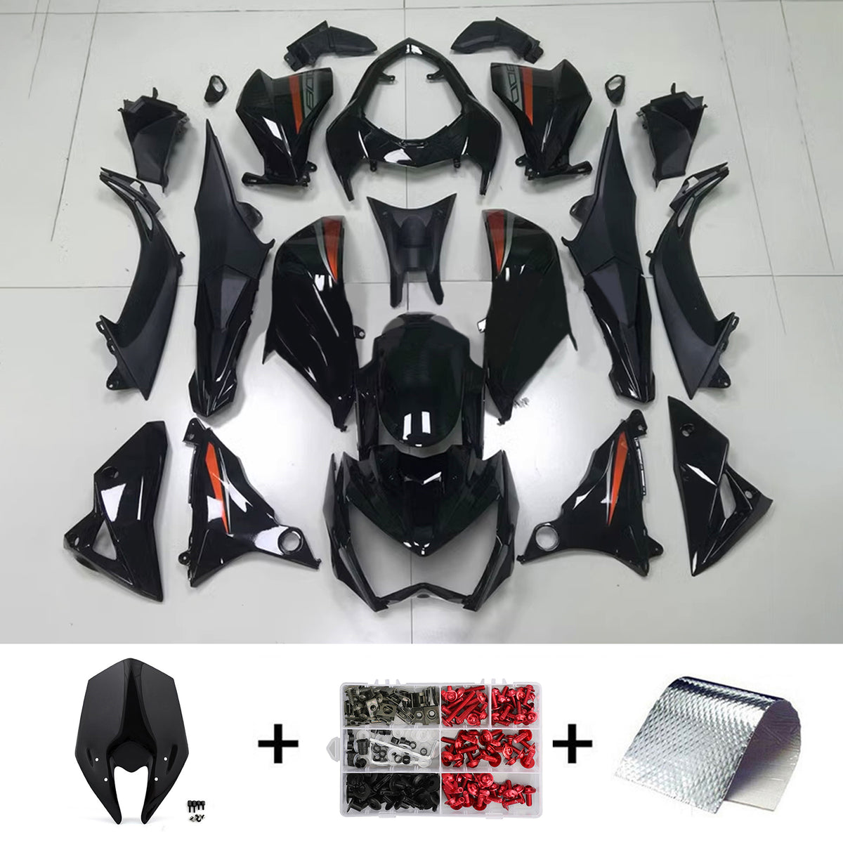 Kit carena Amotopart 2013-2018 Kawasaki Z800 nero e arancione Style2
