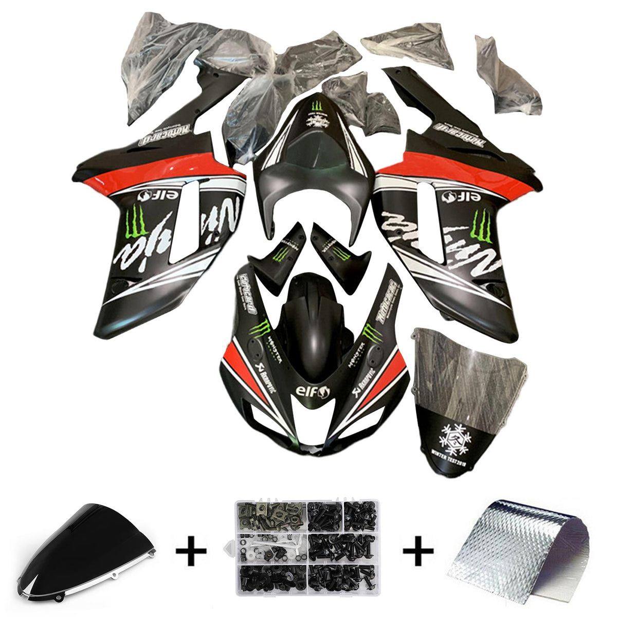 Amotopart 2007-2008 Kawasaki ZX6R 636 Black&Red Fairing Kit