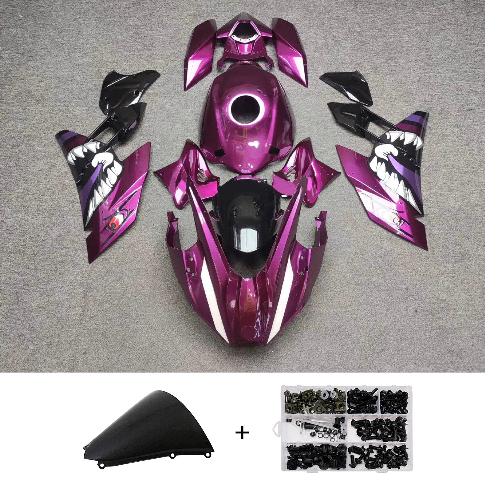 Amotopart 2015-2022 Kawasaki Ninja H2 Purple White Fairing Kit