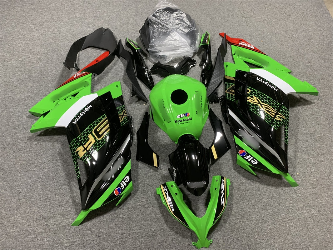 Amotopart Kawasaki EX300/Ninja300 2013-2023 Kit de carenado Style2 verde y negro