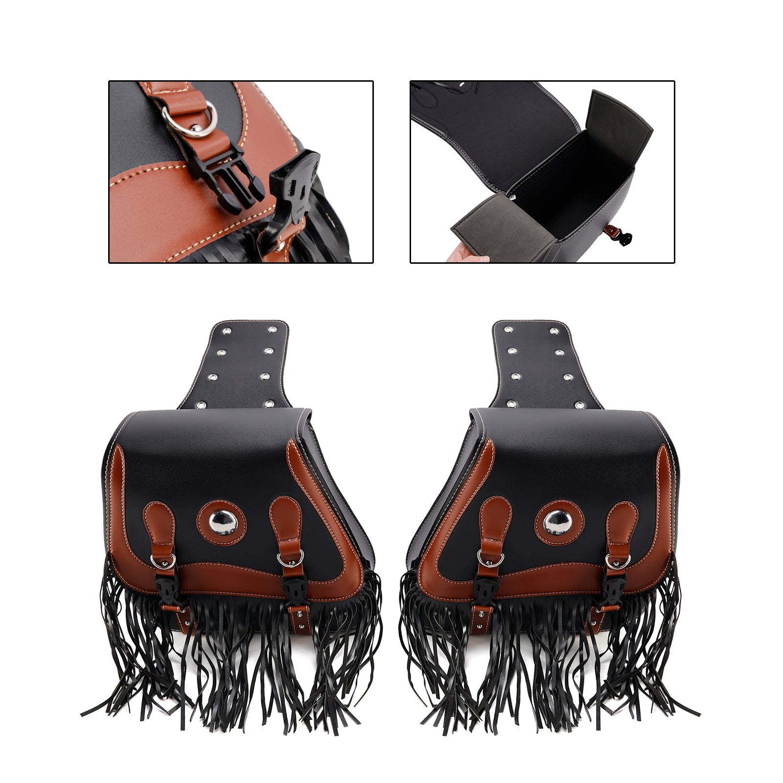 Universal Saddlebag Side Storage Tail Bag Pu Luggage Black 26L For Motorcycle