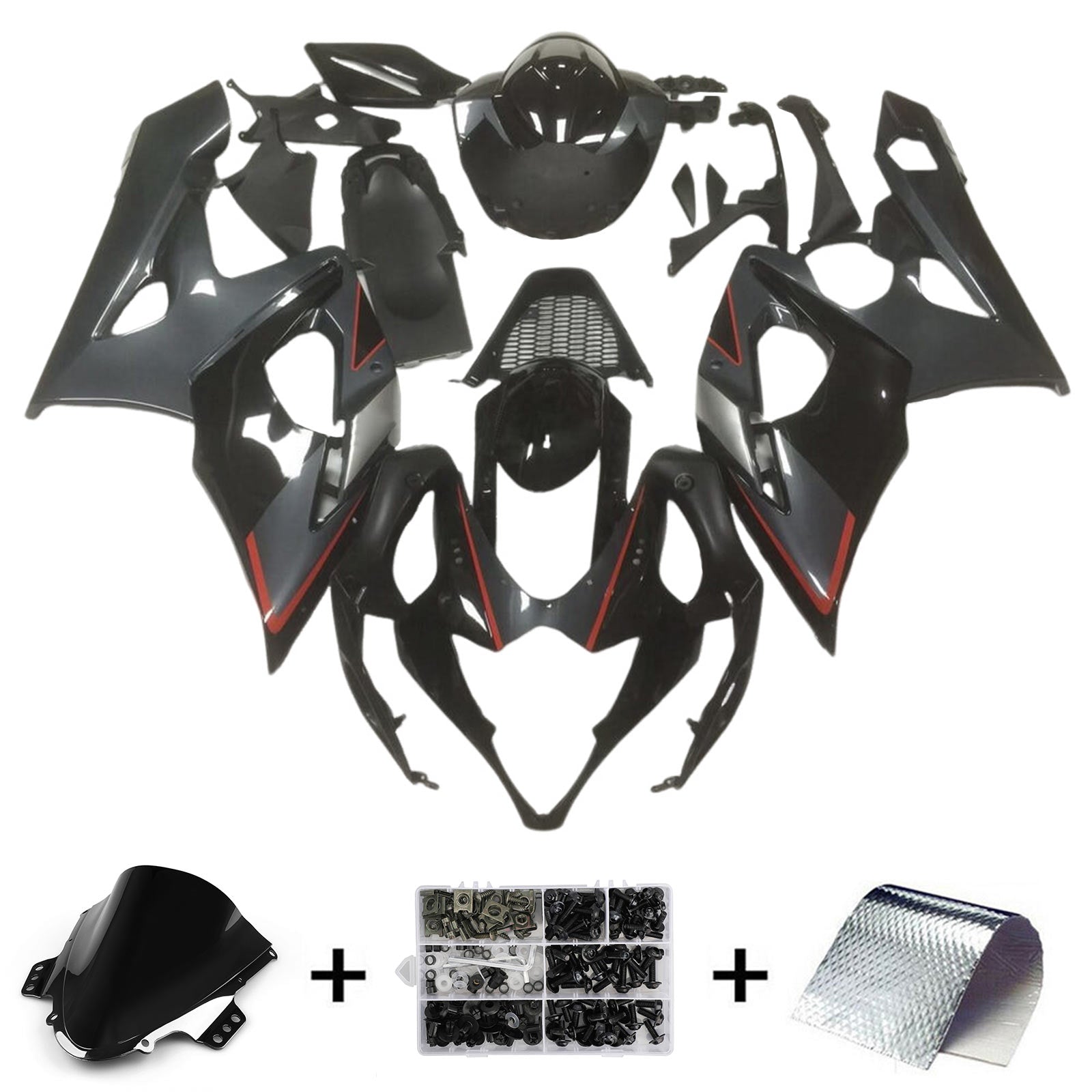 Amotopart 2005-2006 K5 GSXR1000 Suzuki Black with Red Accents Fairing Kit