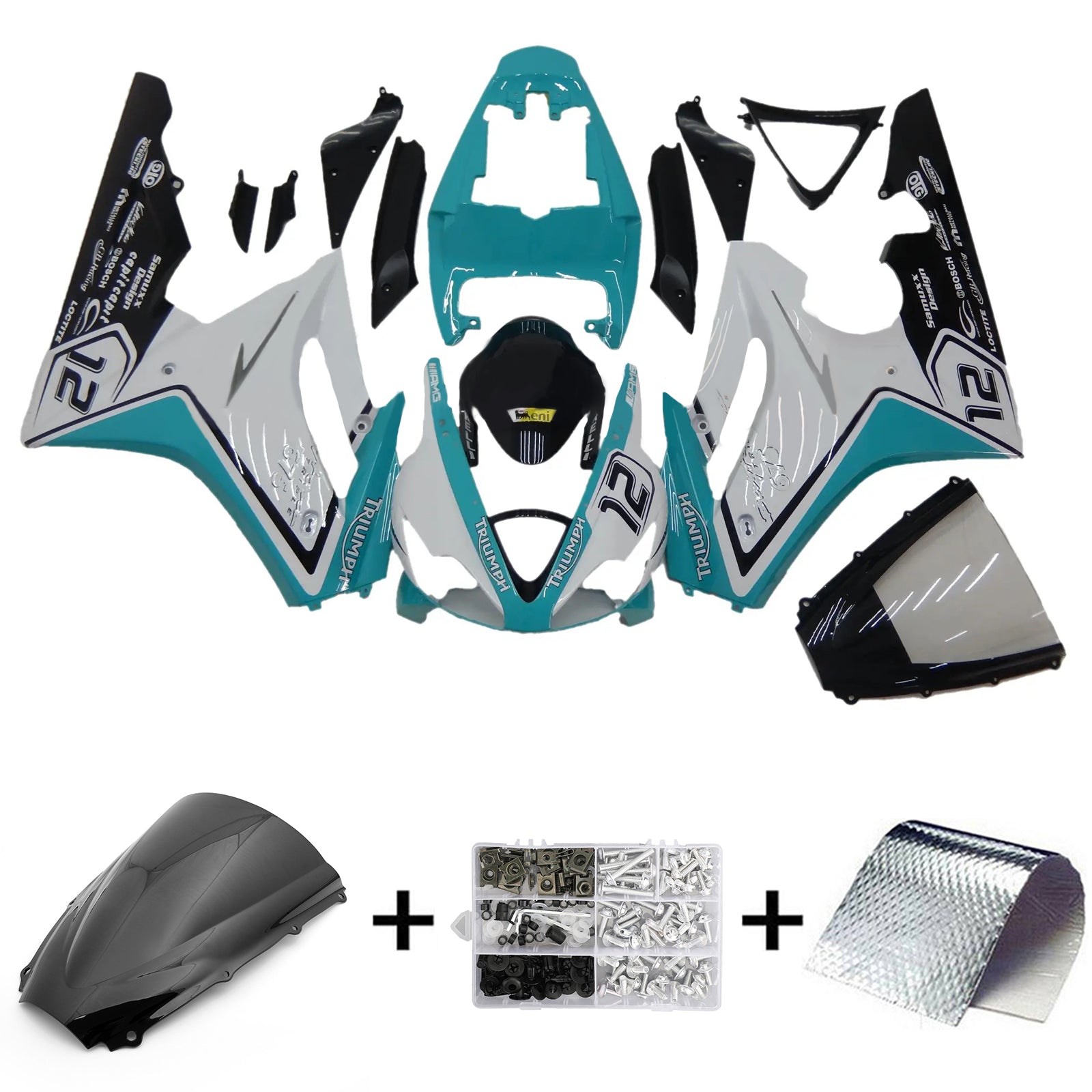 Amotopart 2006-2008 Kit carena Triumph Daytona 675 White&amp;Blue Style4