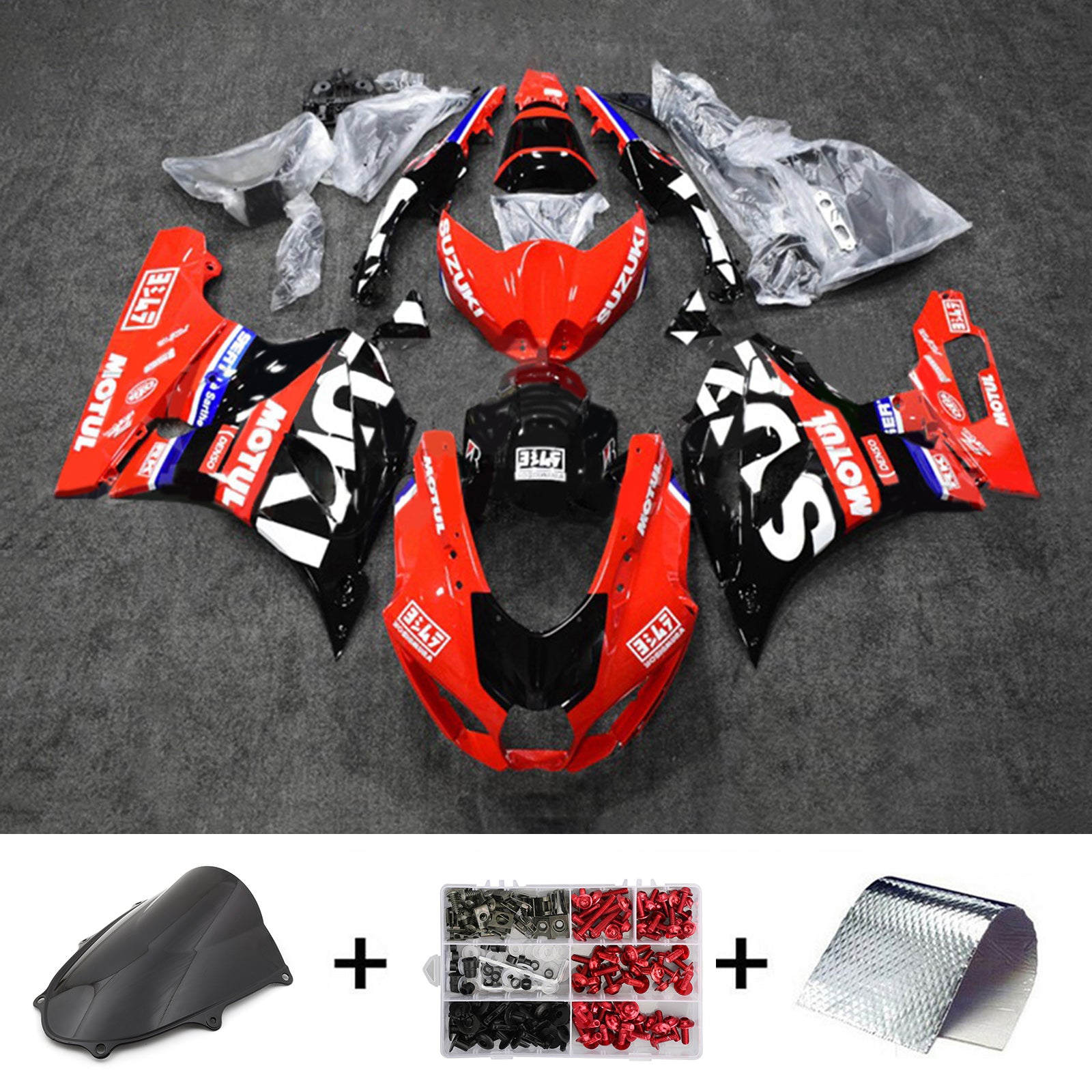 Amotopart 2017-2024 K17 GSXR 1000 Suzuki Noir & Rouge Style4 Kit de carénage