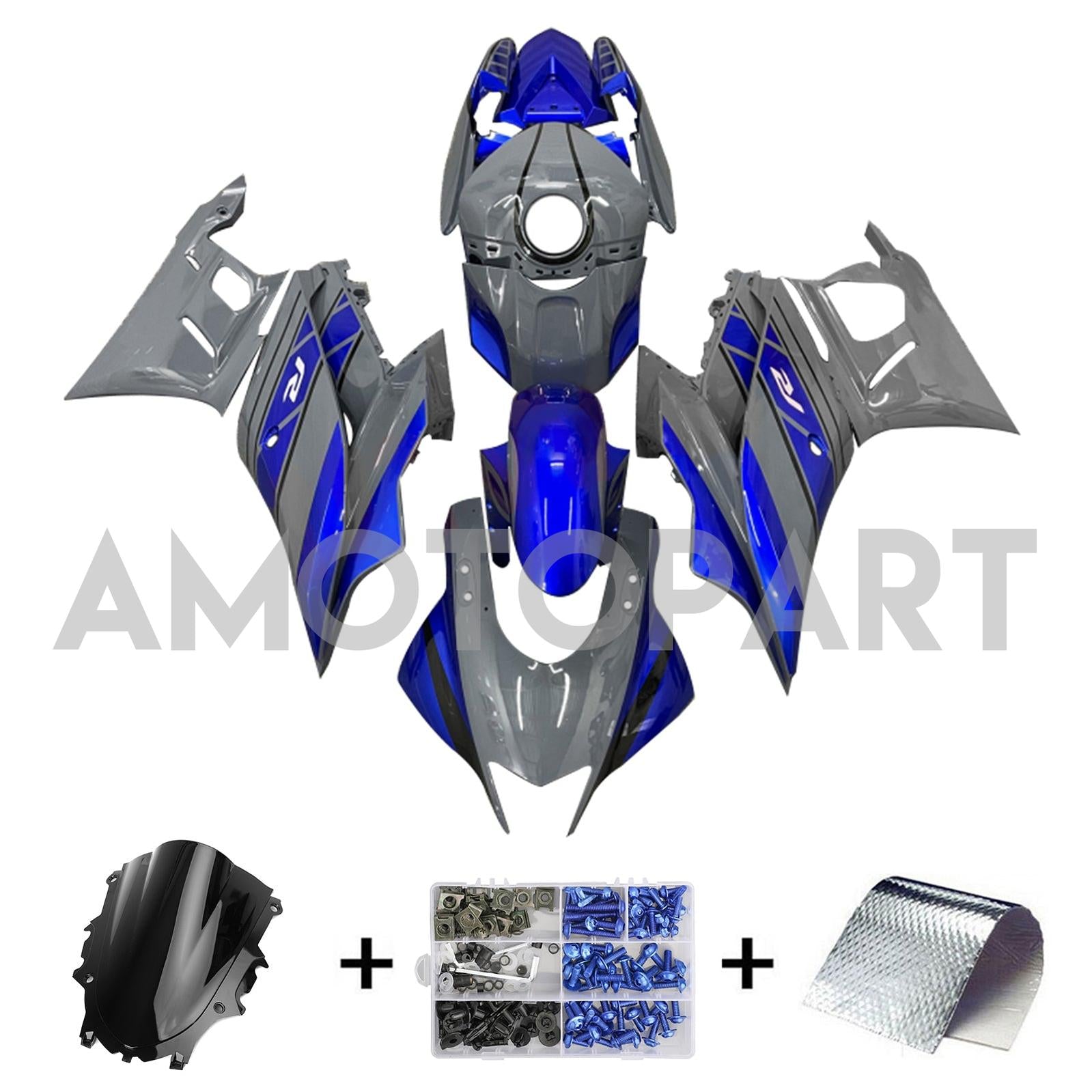 Amotopart 2022-2024 Yamaha YZF-R3 R25 Grey with Blue Style4 Fairing Kit