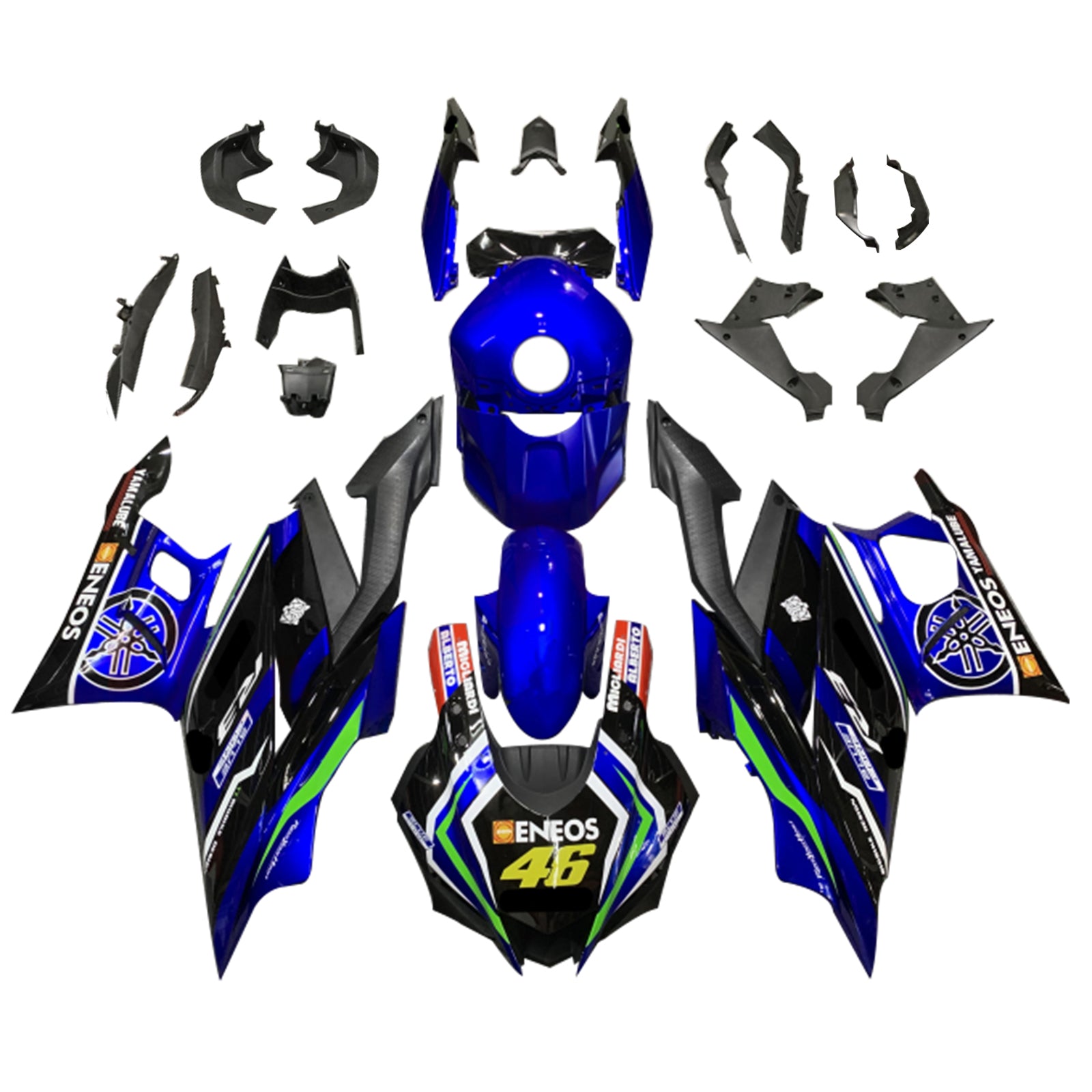 Kit de carénage Amotopart Yamaha 2019-2021 YZF R3/YZF R25 noir et bleu Style8