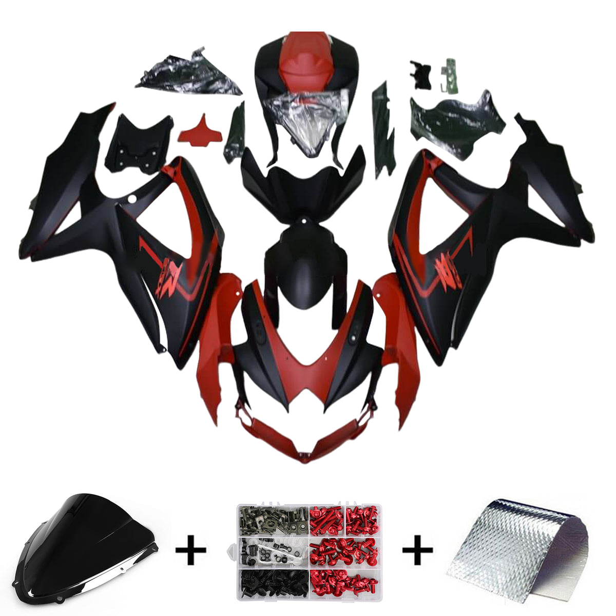 Amotopart 2008-2010 K8 GSXR 600/750 Suzuki Matte Black&Red Fairing Kit