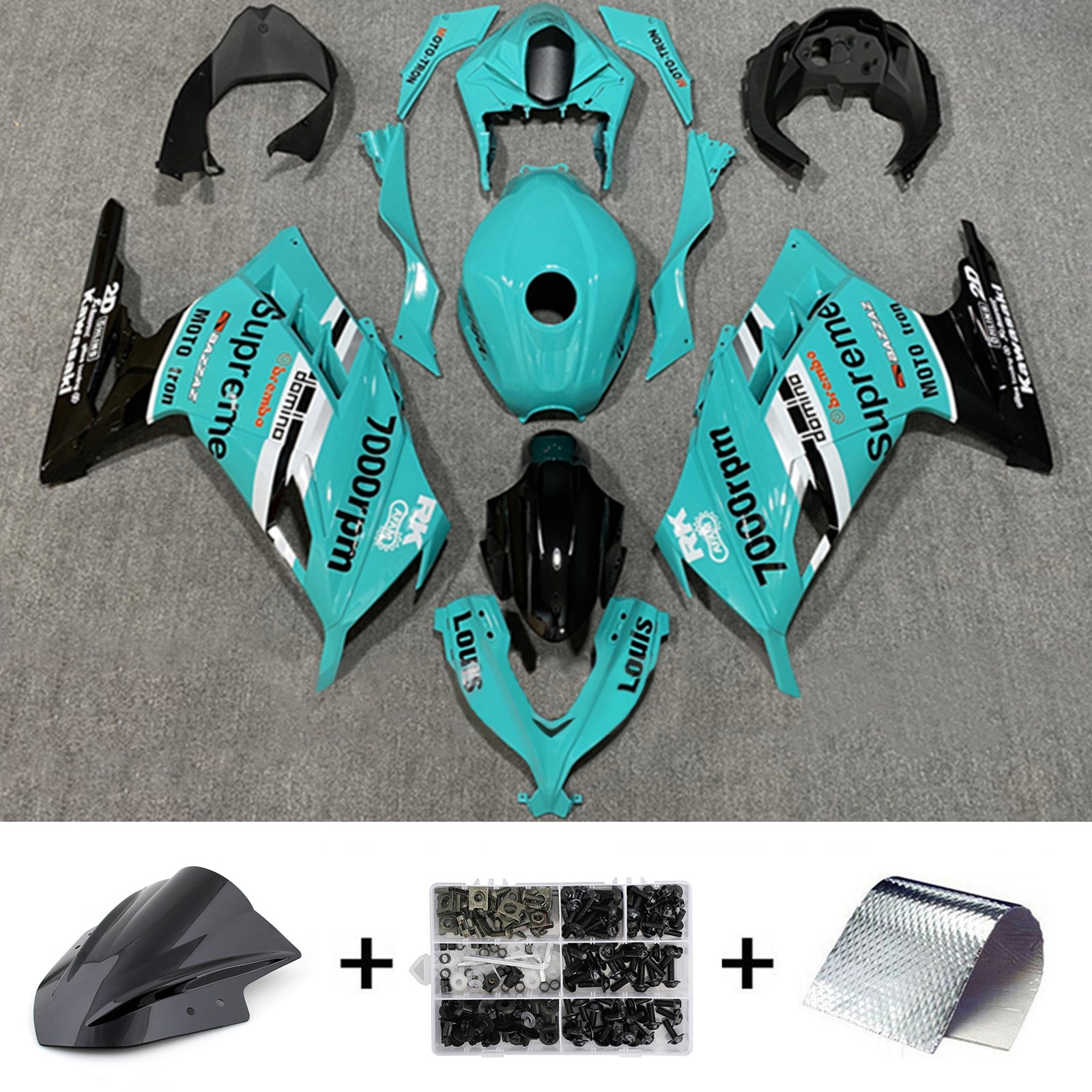 Amotopart 2013-2024 Kawasaki EX300/Ninja300 Blue with Logo Fairing Kit