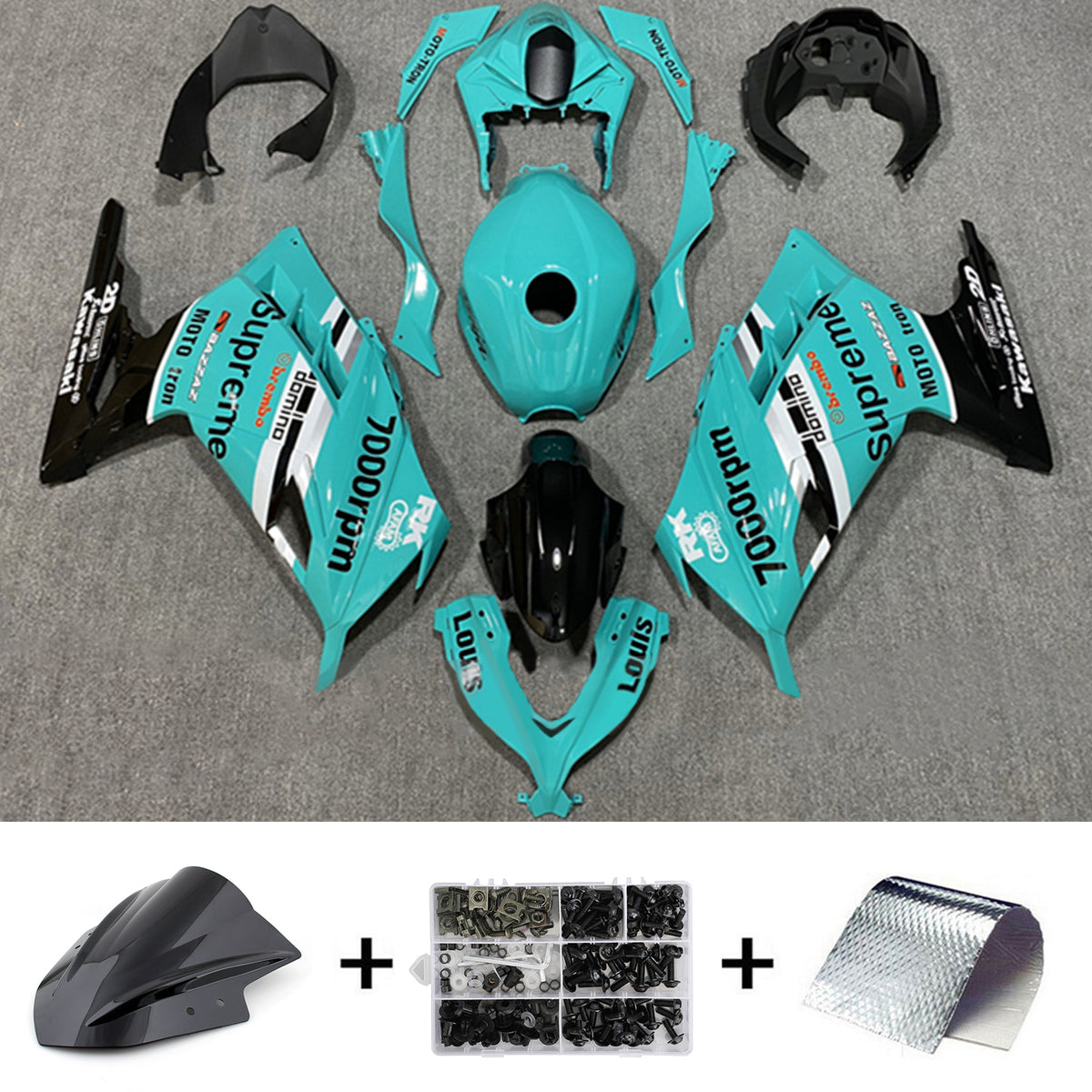 Amotopart 2013-2024 Kawasaki EX300/Ninja 300 Bleu avec kit de carénage logo