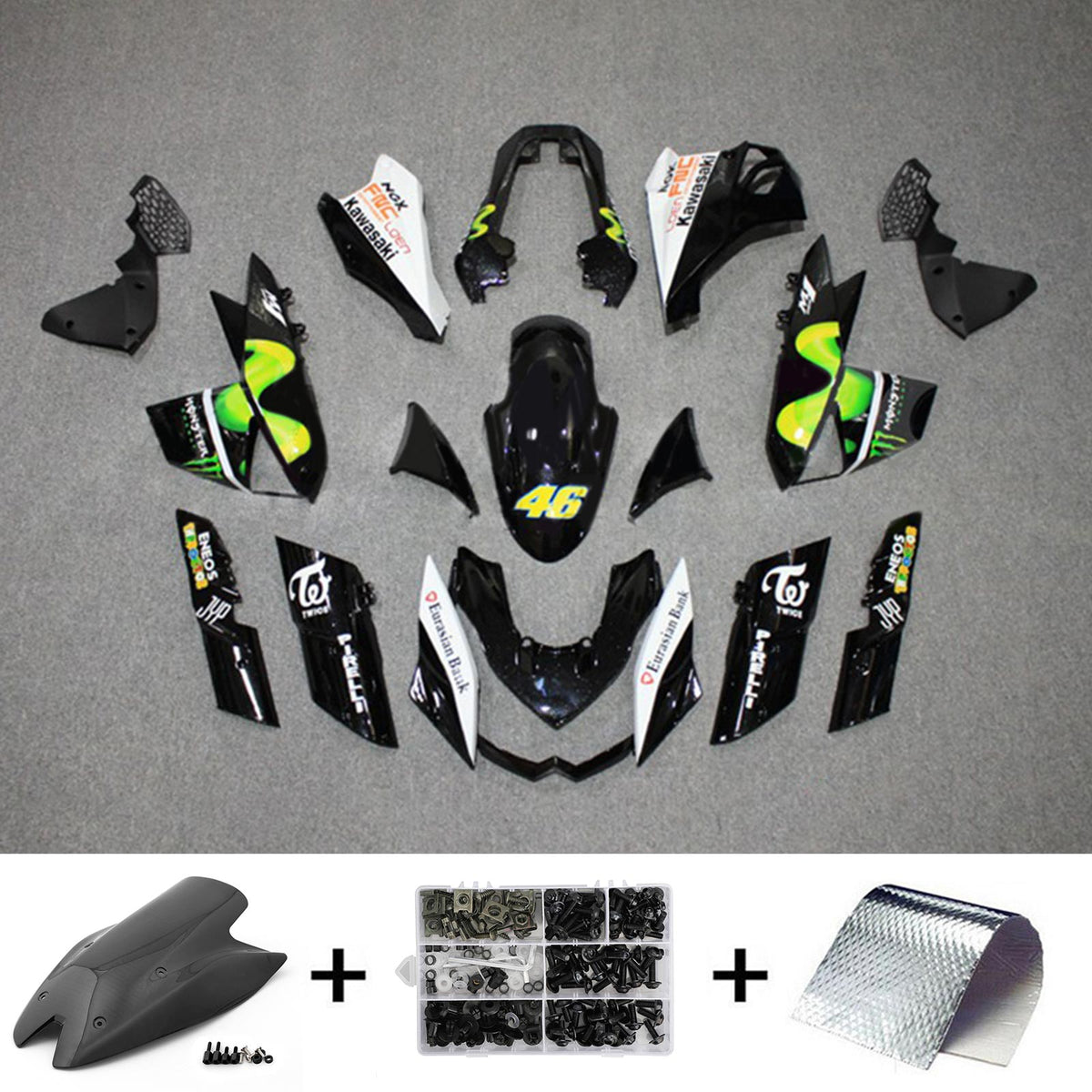 Amotopart 2010-2013 Z1000 Kawasaki vert et noir Style3 Kit de carénage