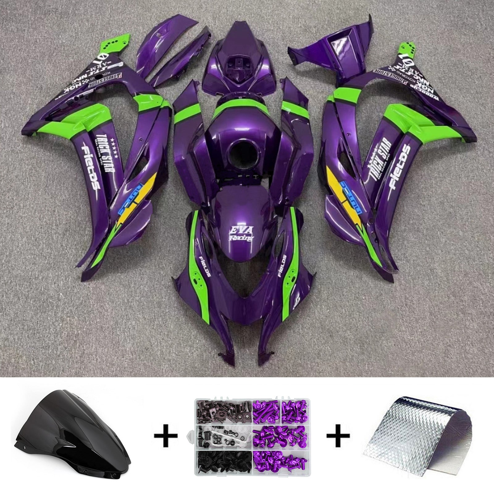 Amotopart 2016-2020 Kawasaki ZX10R Purple&Green Fairing Kit