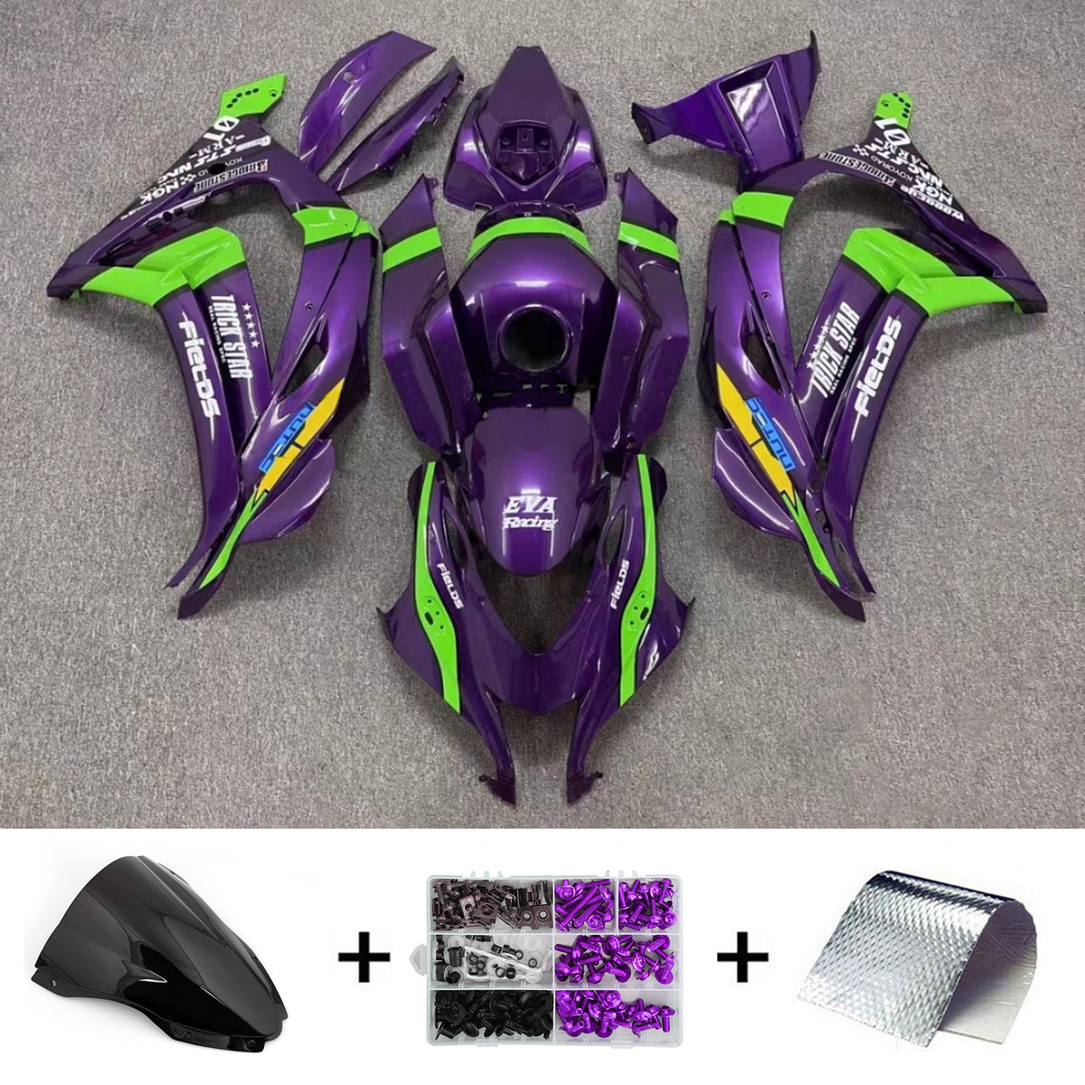 Amotopart 2016-2020 Kawasaki ZX10R Kit de carenado morado y verde