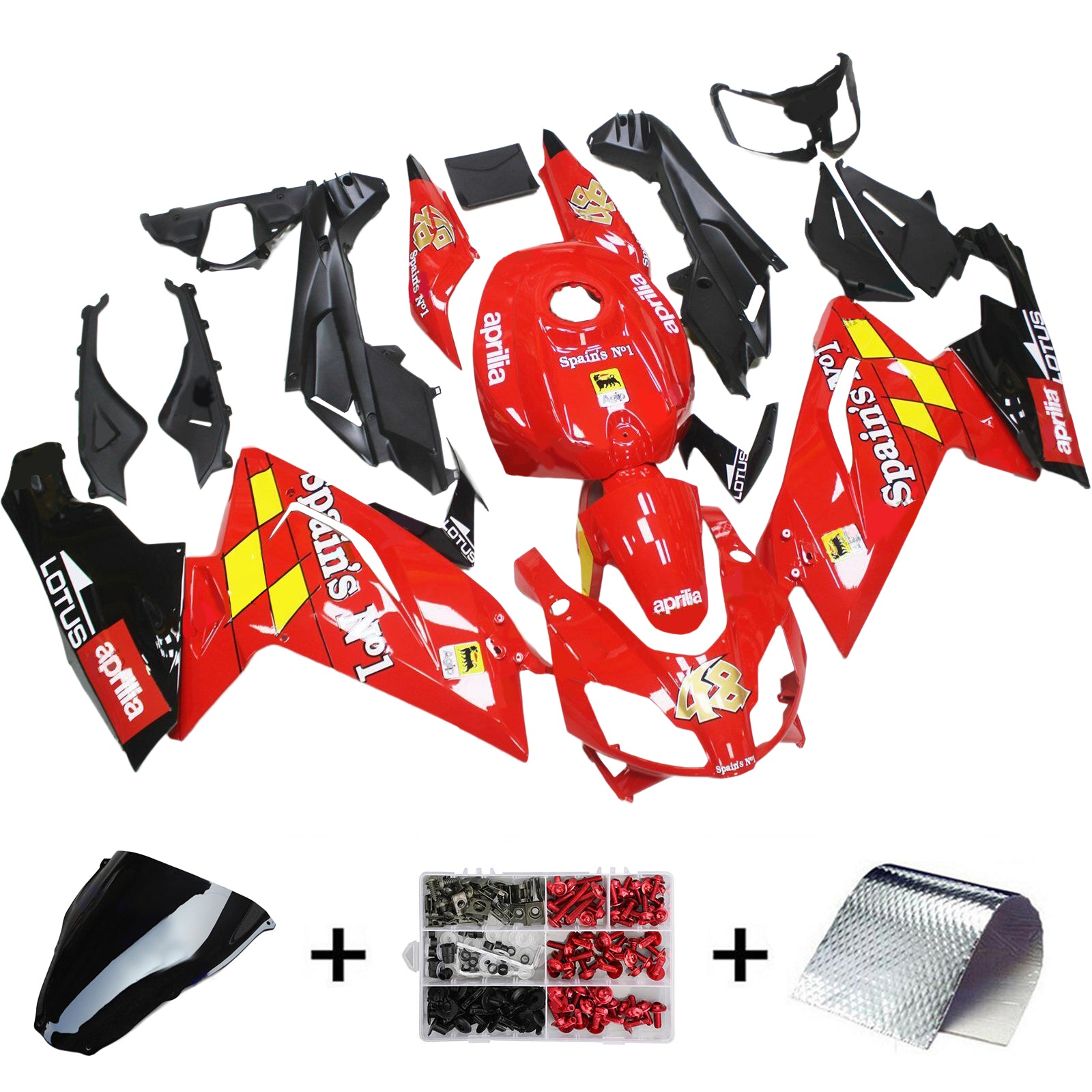 Kit de carénage Amotopart Aprilia 2006-2011 RS125 rouge et jaune