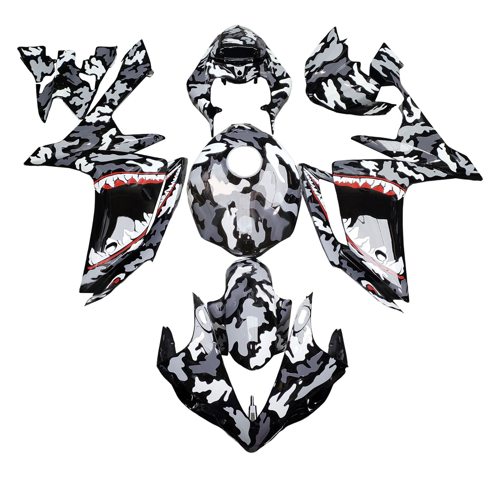 Amotopart 2007-2008 Yamaha YZF-R1 Glossy Black Grey Fairing Kit