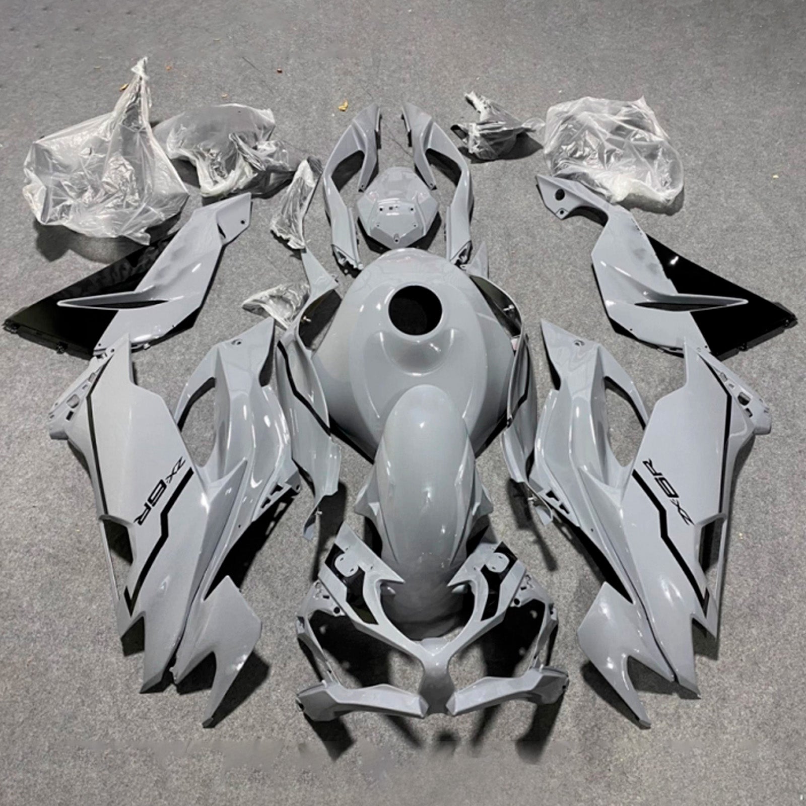 Amotopart 2019-2023 Kawasaki ZX6R Gray Black Fairing Kit