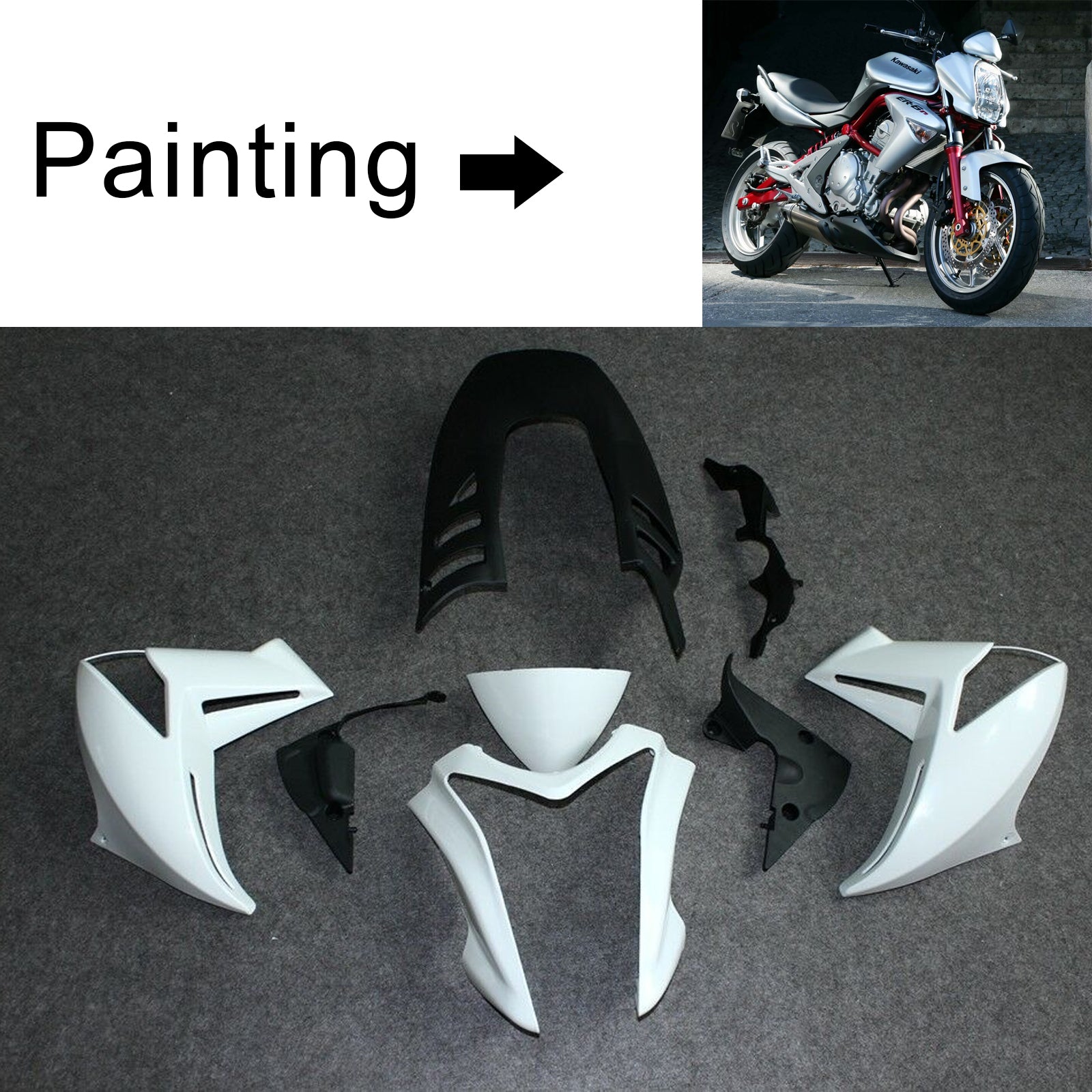 Amotopart 2009-2011 Kawasaki ER6N Kit de carenado plateado