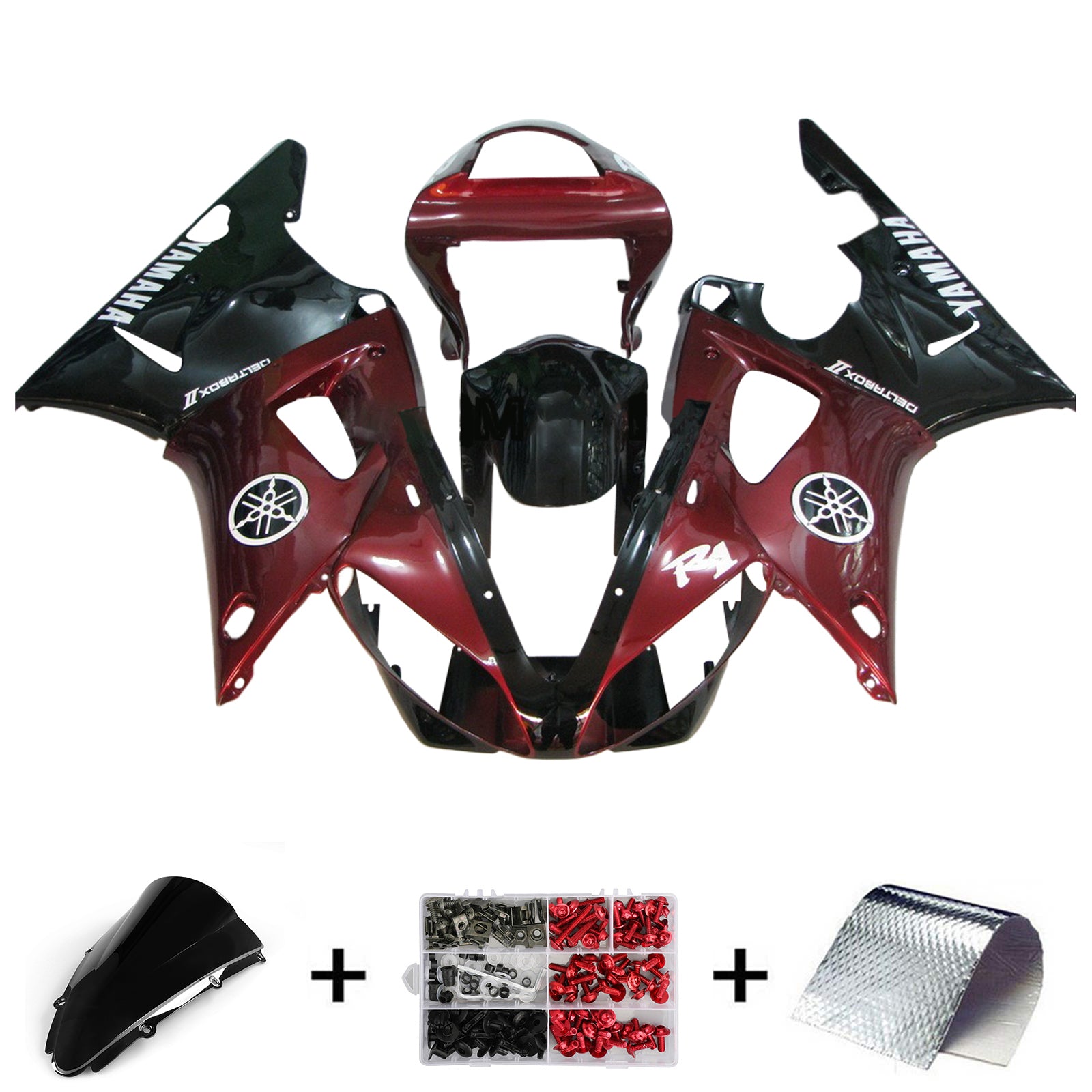 Amotopart 2000-2001 Yamaha YZF 1000 R1 Black Dark Red Fairing Kit