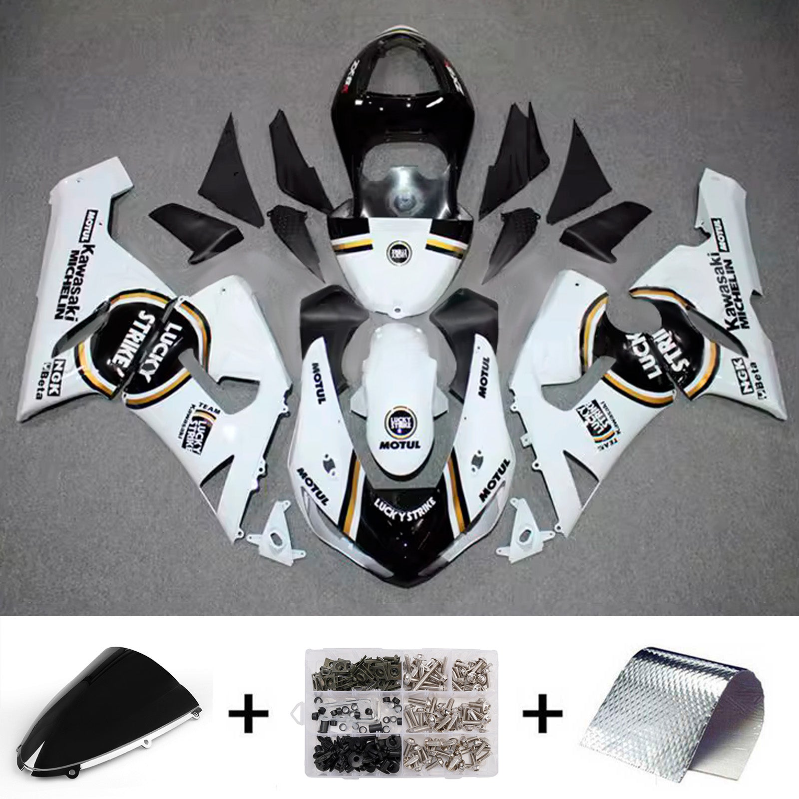 Amotopart 2005-2006 Kawasaki ZX6R 636 Black & White Fairing Kit