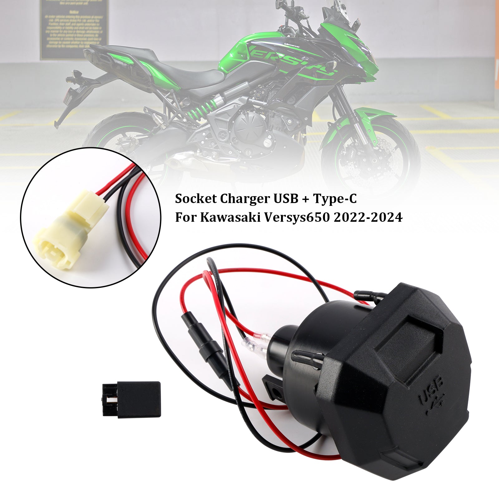 2022-2024 Kawasaki Versys 650 Right Socket Charger USB + Type-C Quick