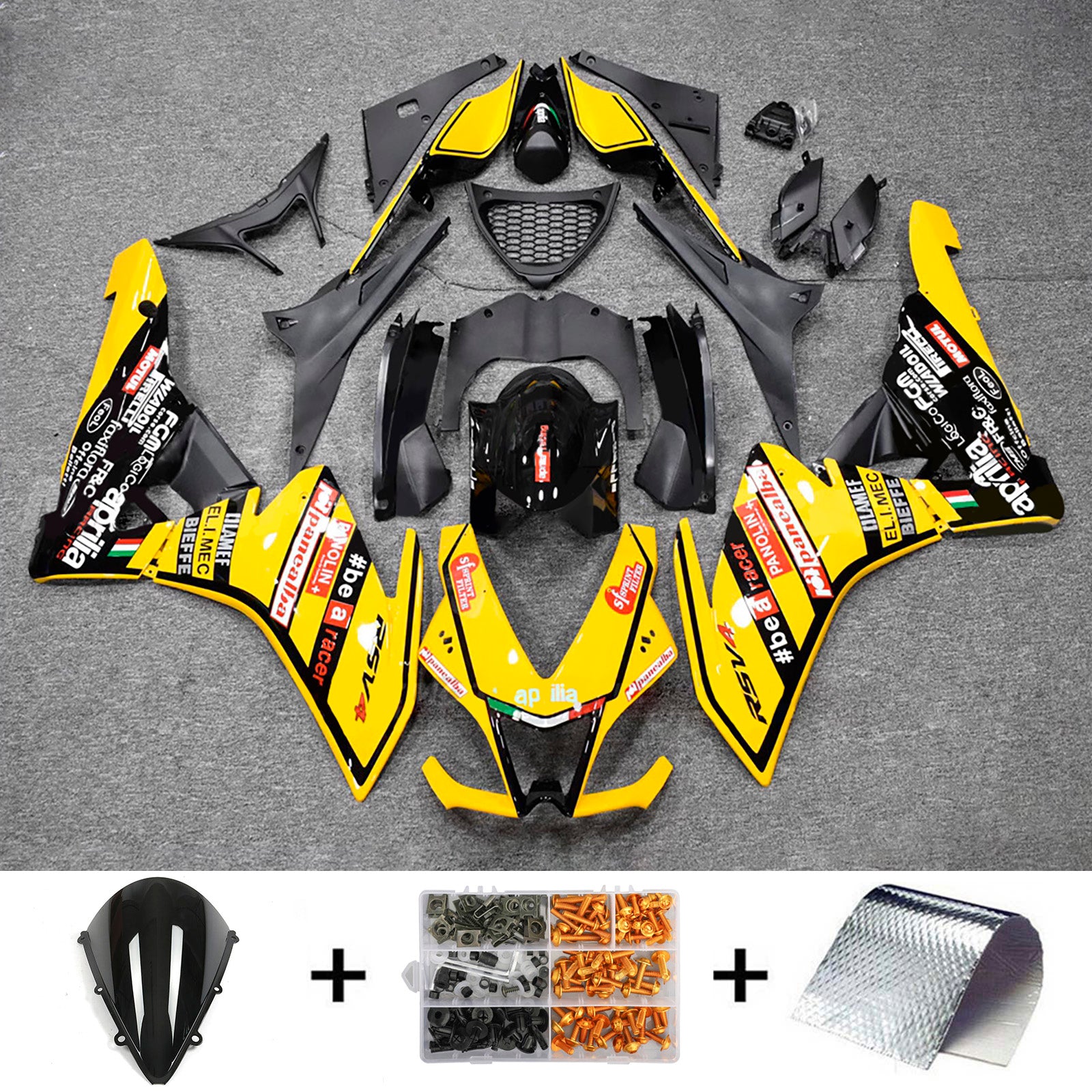 Amotopart 2009-2015 Aprilia RSV4 1000 Yellow Black Fairing Kit