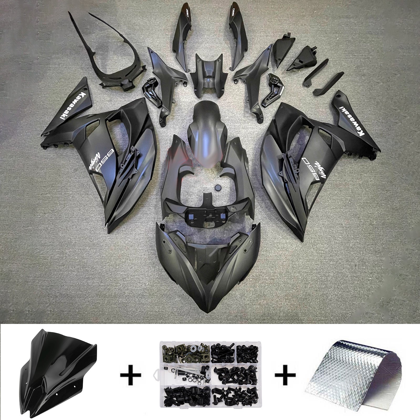Amotopart 2017-2019 Kawasaki ER6F/Ninja650R Matte Black Fairing Kit