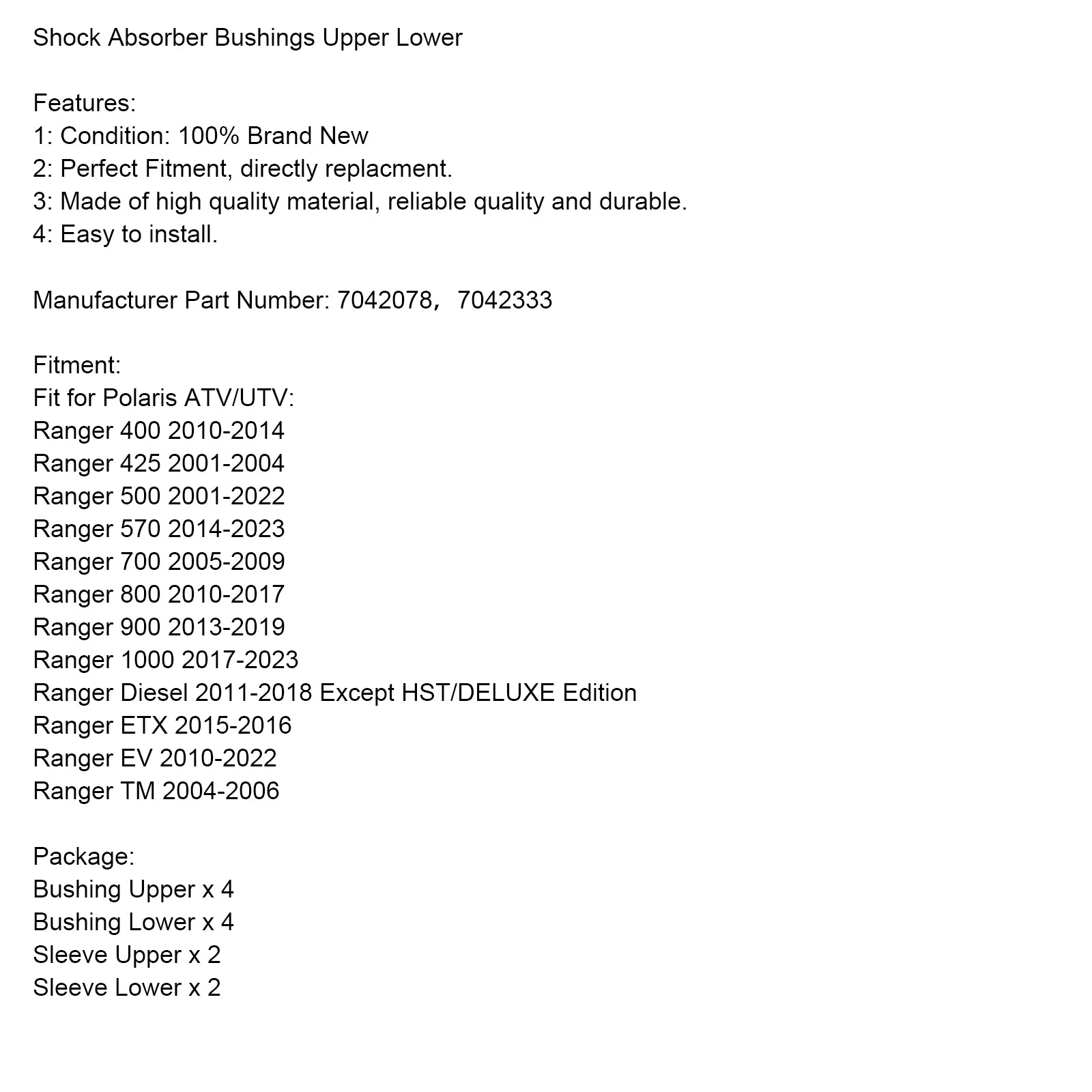 Polaris Ranger 1000 900 800 700 570 Shock Absorber Bushings 7042078 7042333