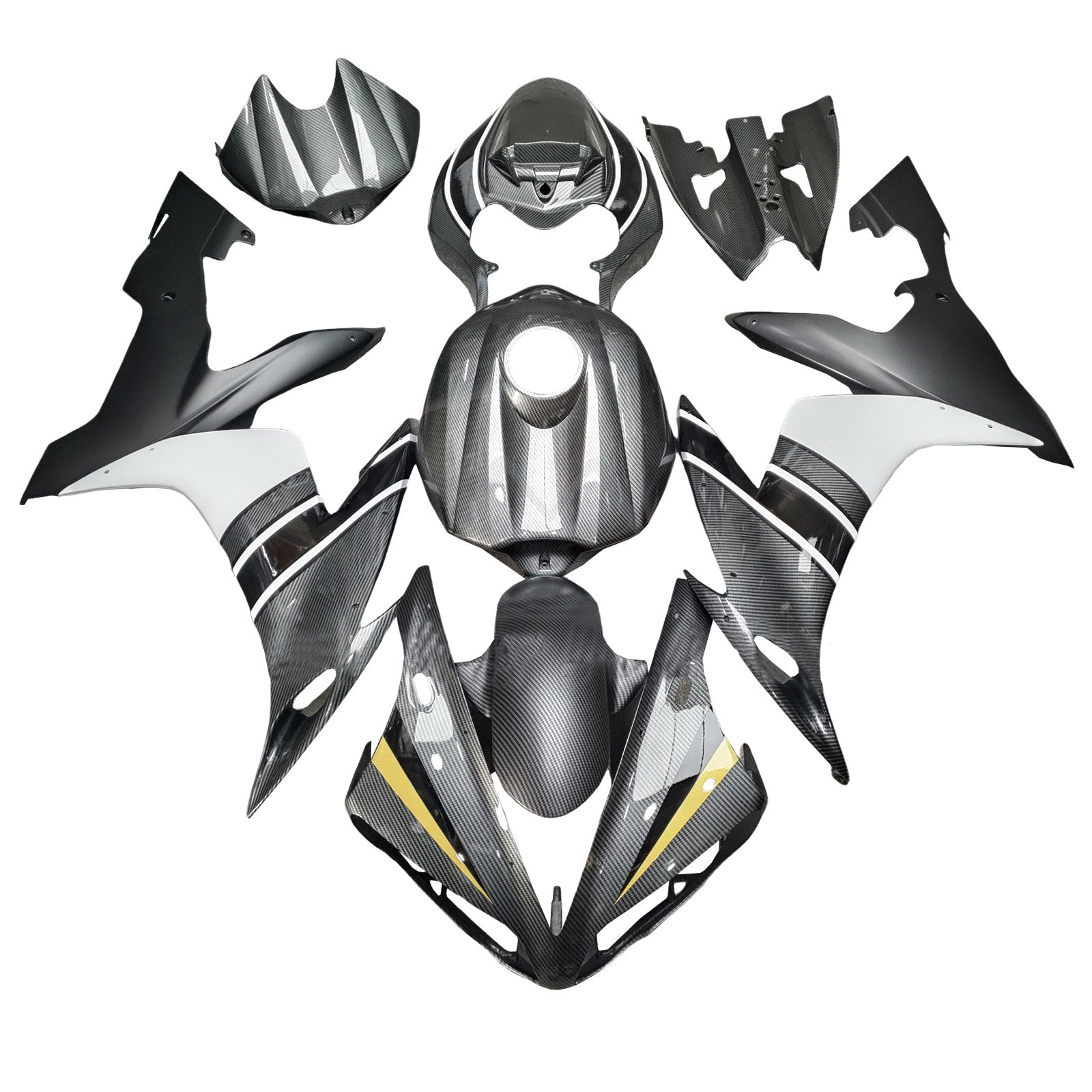Amotopart 2004-2006 Yamaha YZF-R1 Grey Carbon Fiber White Fairing Kit