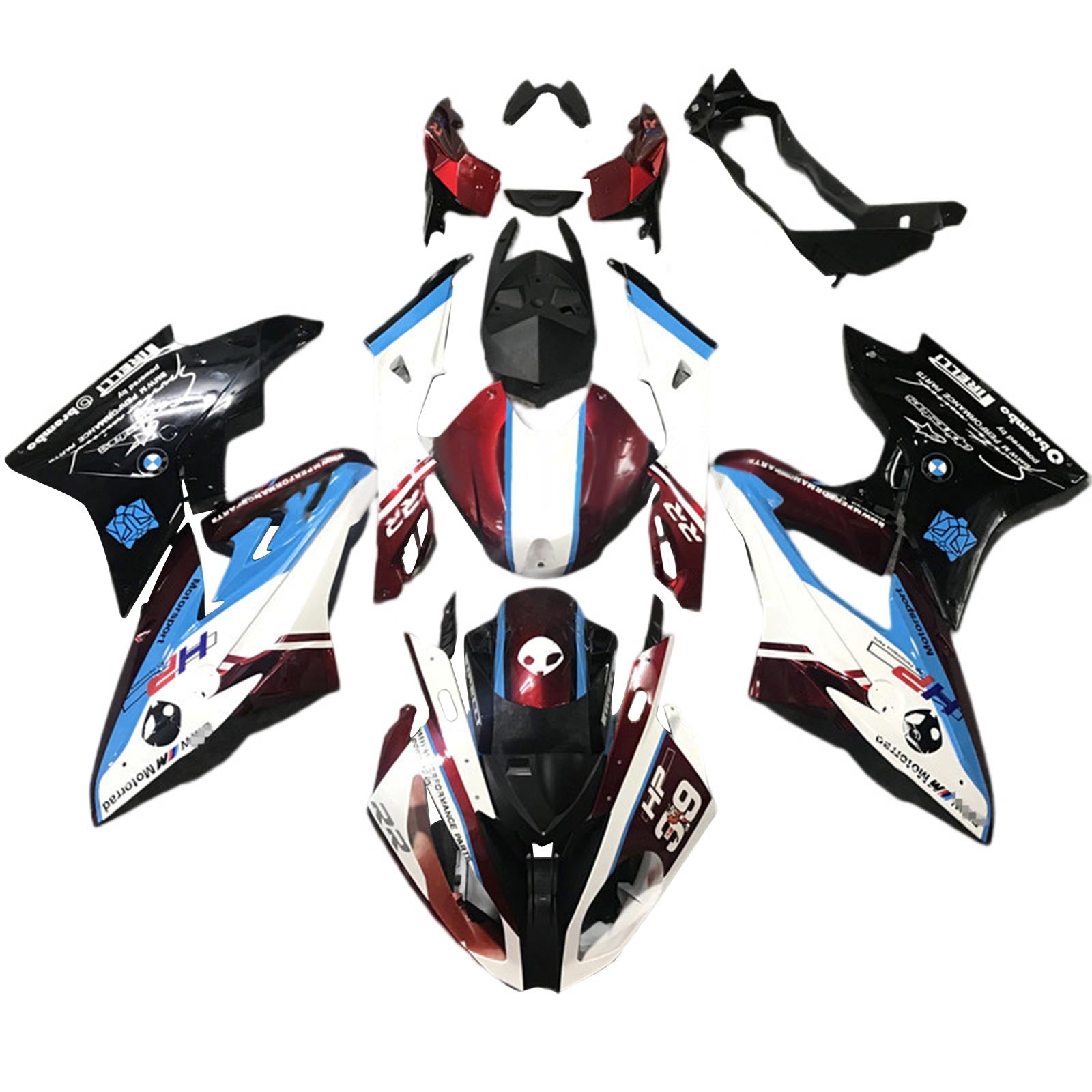 Kit de carénage Amotopart BMW S1000RR 2017-2018 bleu et rouge Style2