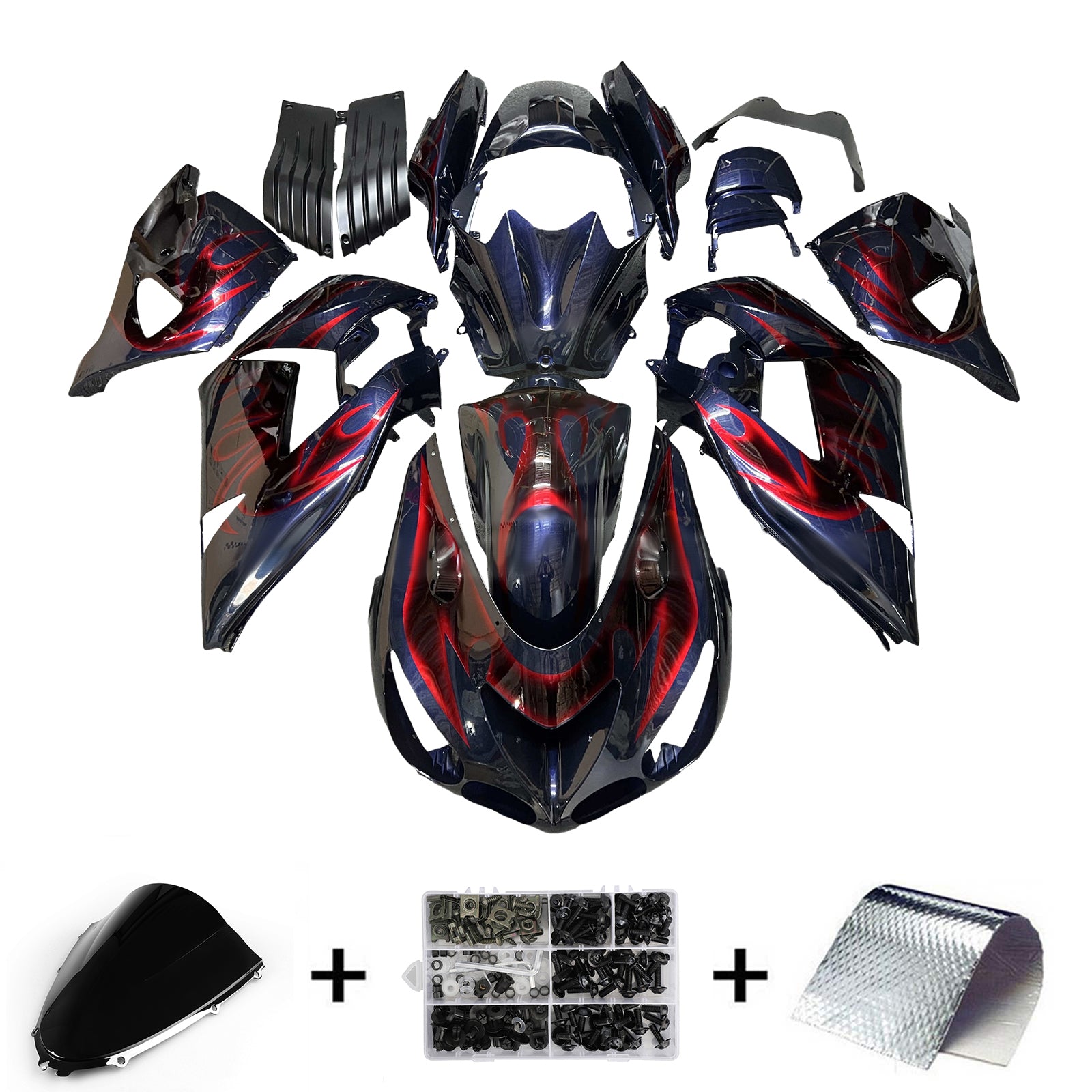 Amotopart 2006-2011 Kawasaki ZX14R ZZR1400 Blue Red Fairing Kit