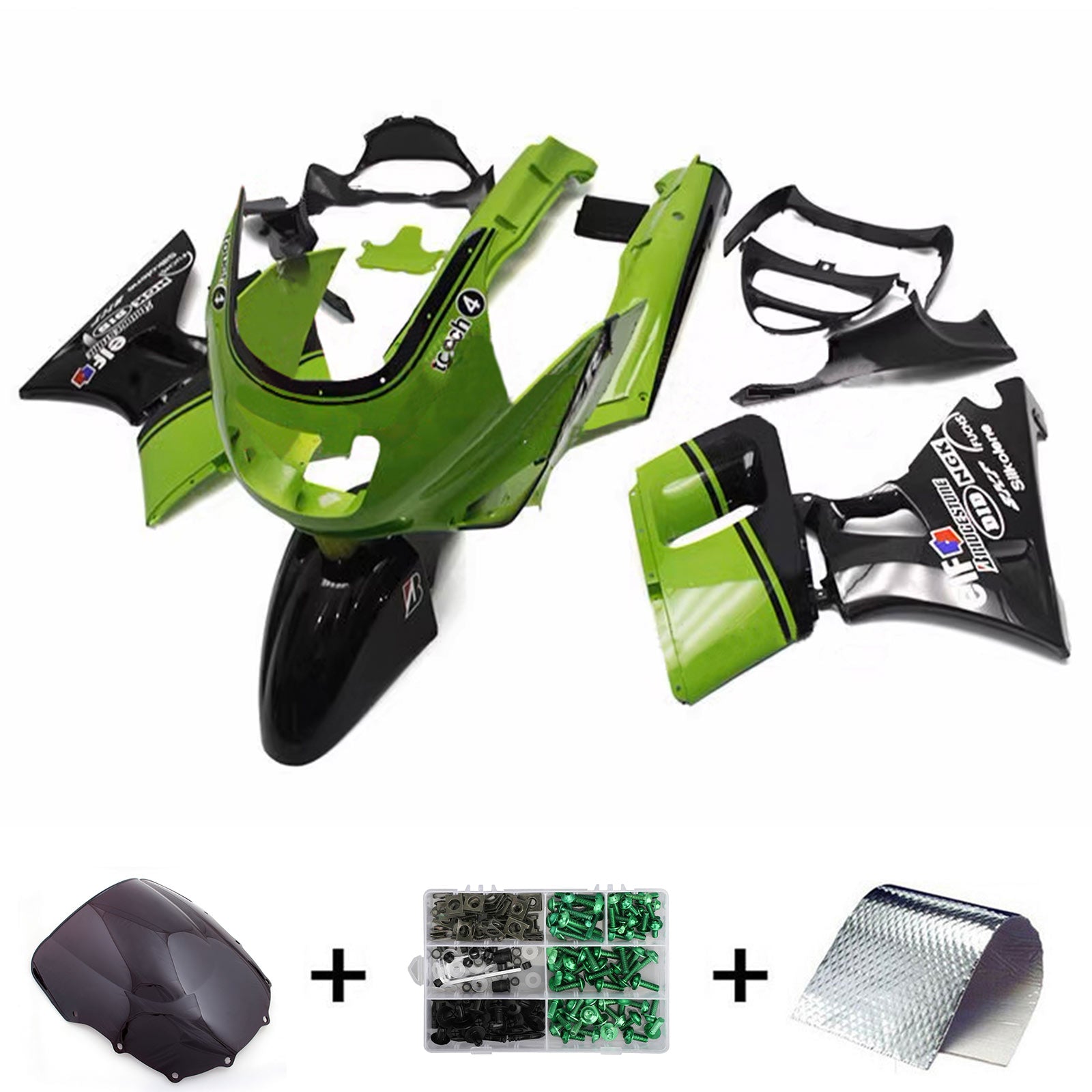 Amotopart ZZR400 1993–2007 ZZR600 1998–2003 Kawasaki Green&amp;Black Style1 Verkleidungsset