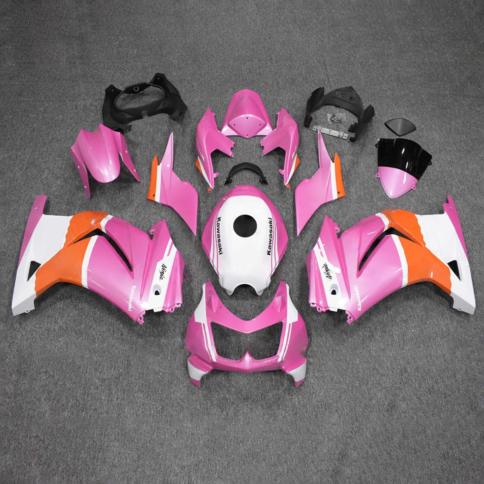 Amotopart 2008-2012 Kawasaki EX250/Ninja250R Pink Orange White Fairing Kit